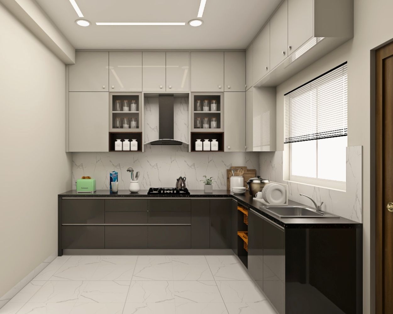 Modern Modular L-Shaped Kitchen Design With Open Storage