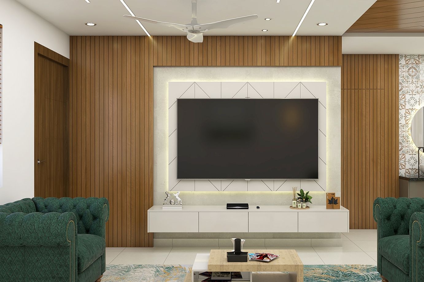 Modern Wall-Mounted TV Unit With Cove Lighting