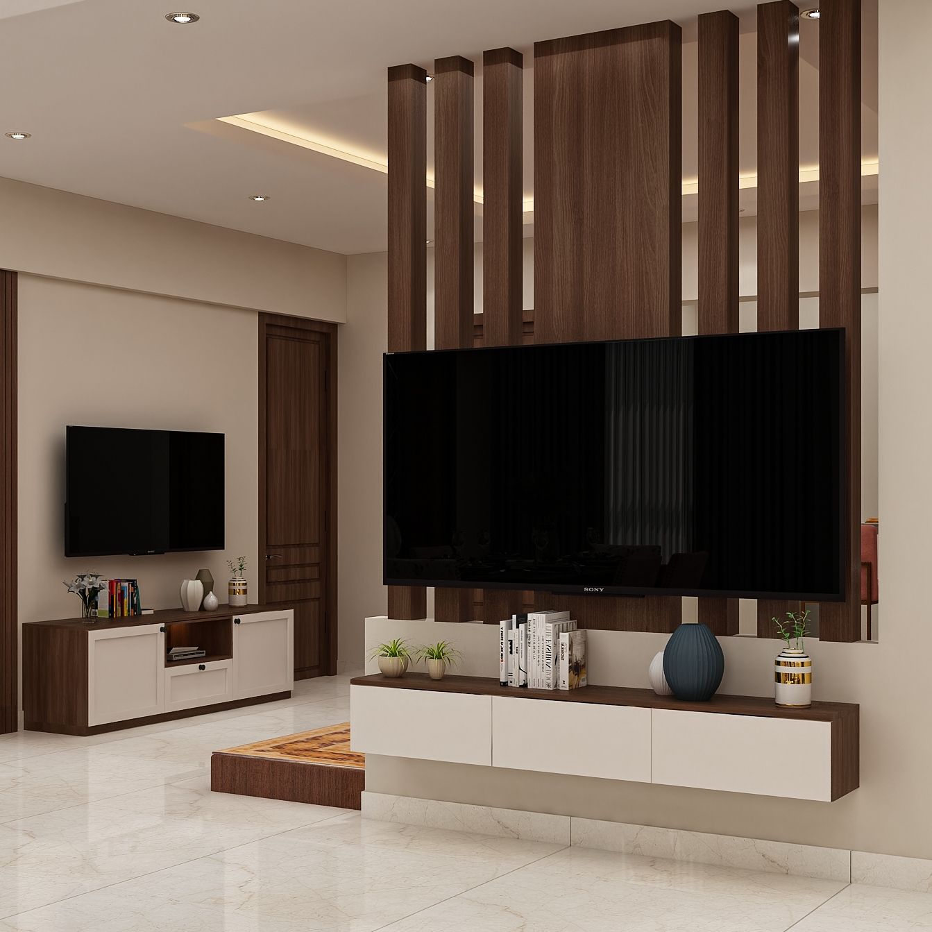 Modern TV Unit Design With Spacious Closed Drawers
