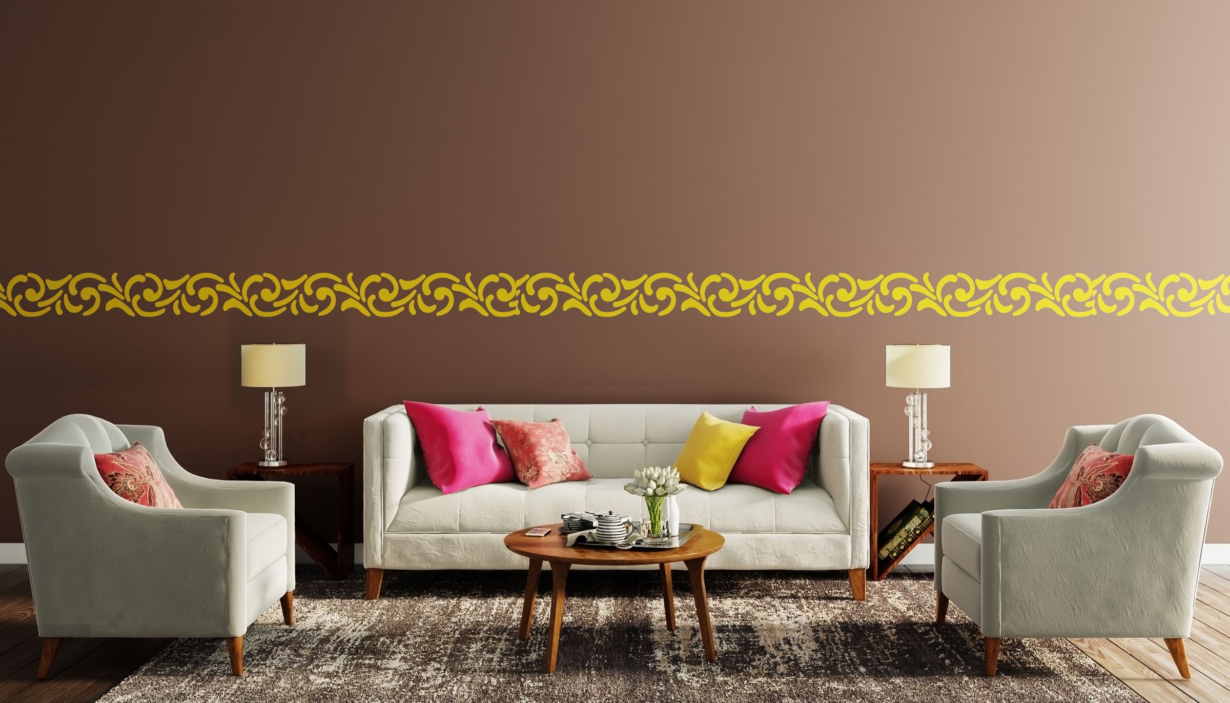 Classic Brown And Yellow Living Room Wall Design
