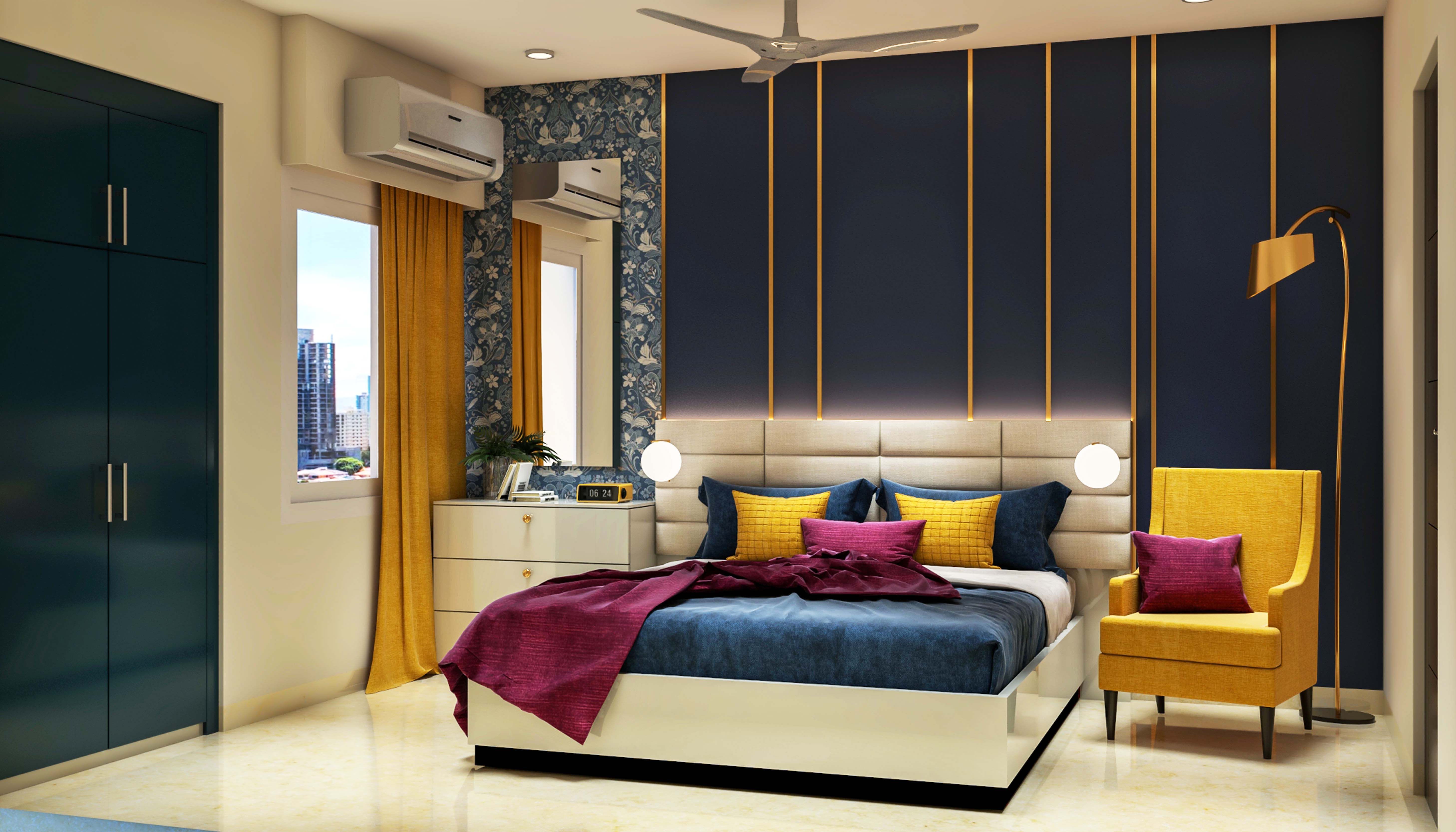 Classic Navy Blue Bedroom Wall Paint Design