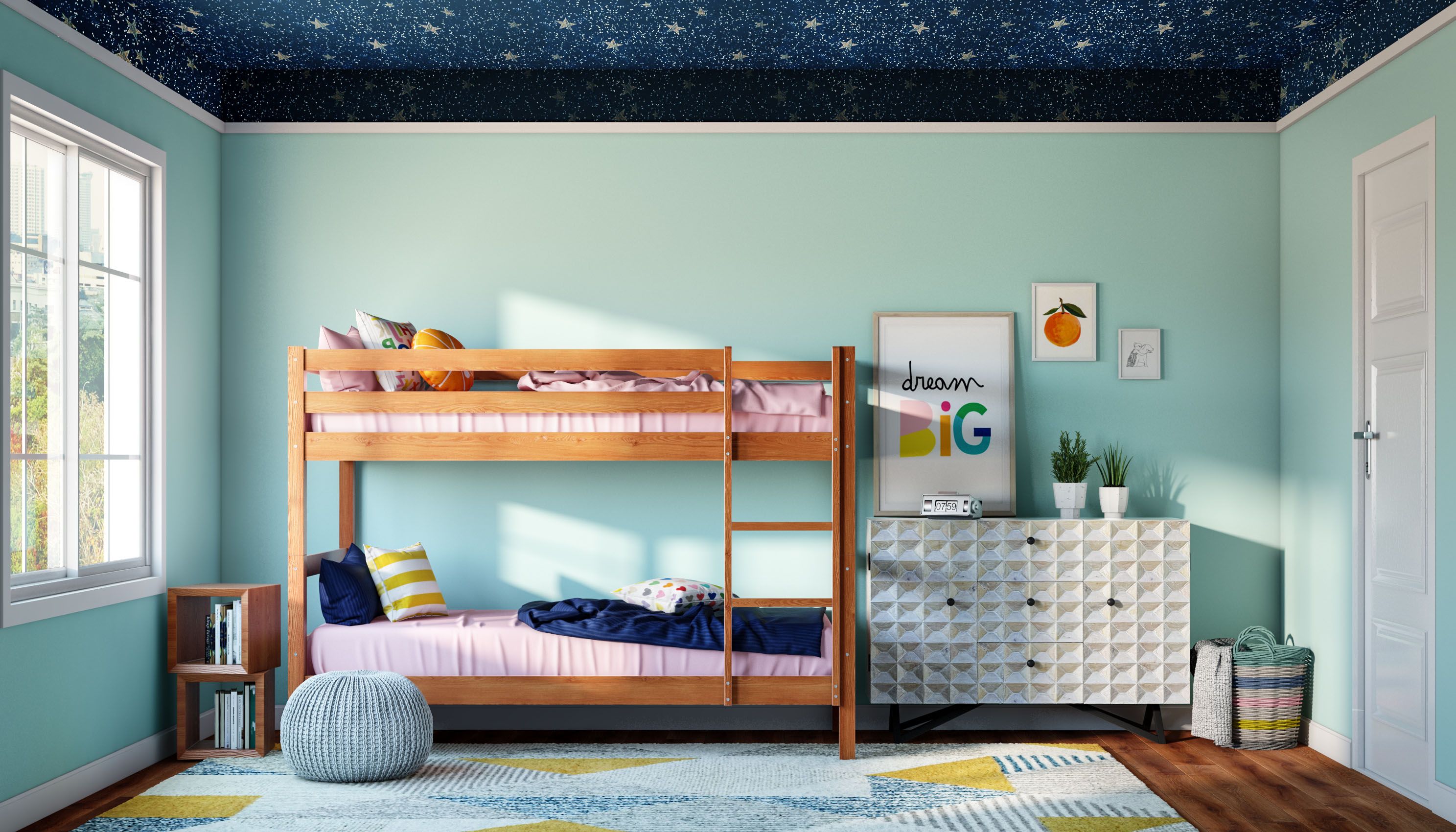 Modern Blue Wall Paint Design For Kids Bedroom