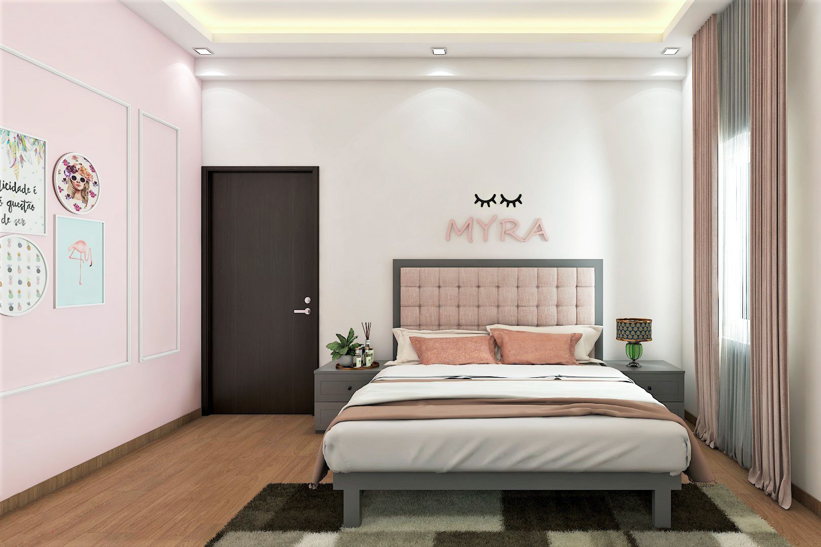 Modern Pink And White Wall Paint Design For Kids Bedroom