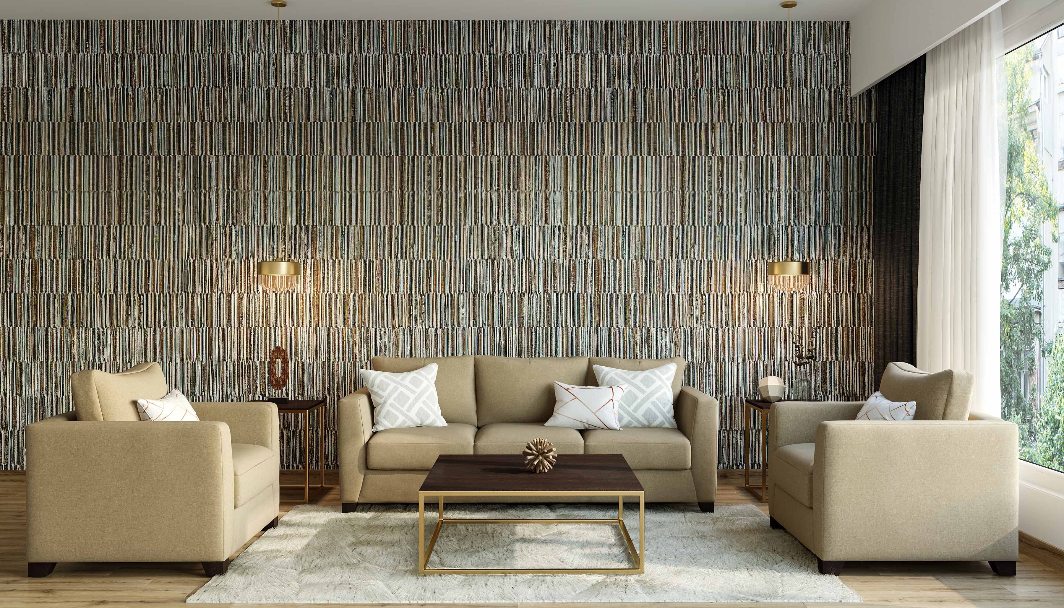 Modern Living Room Wallpaper Design With A Striped Pattern