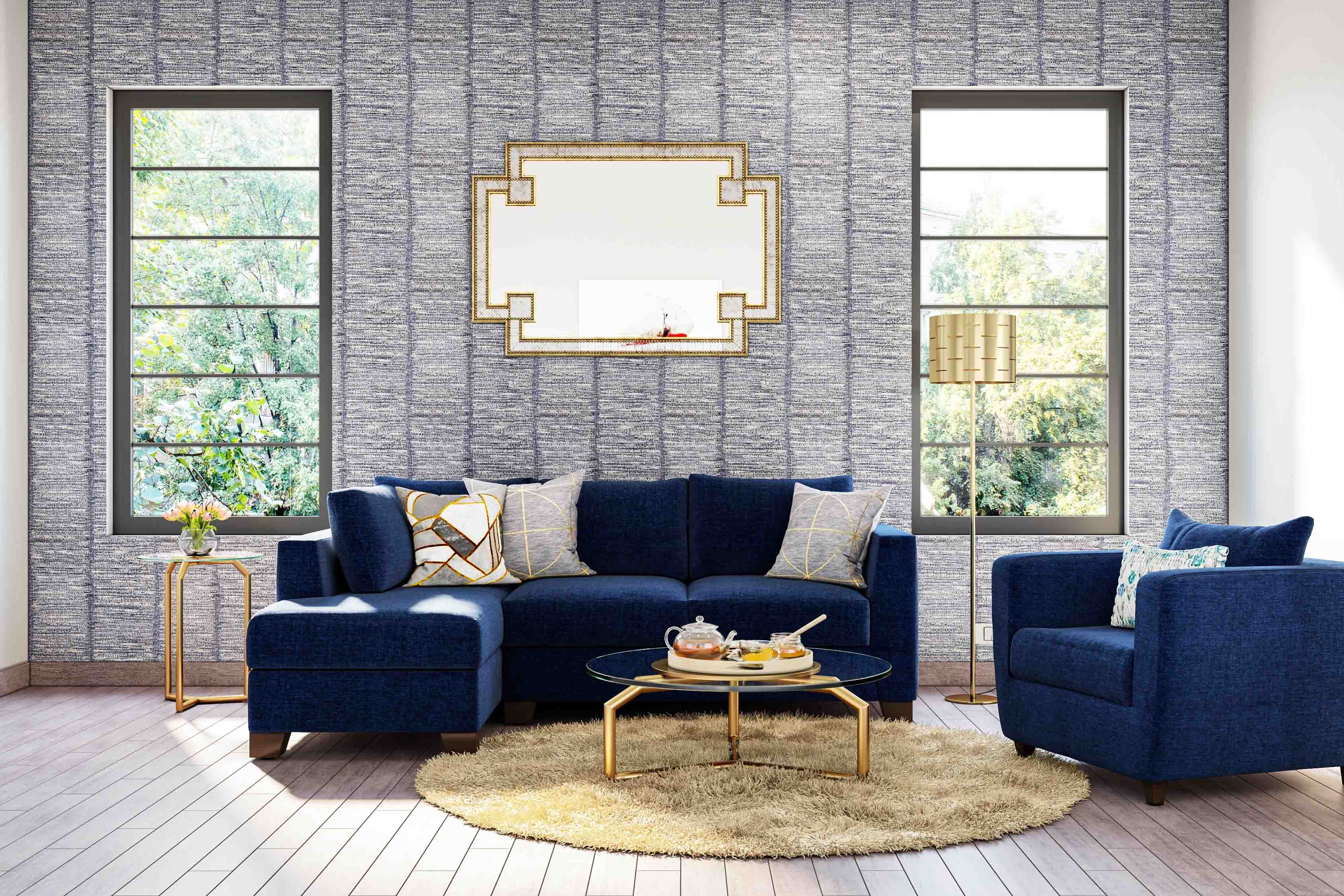 Modern Blue Living Room Wallpaper Design