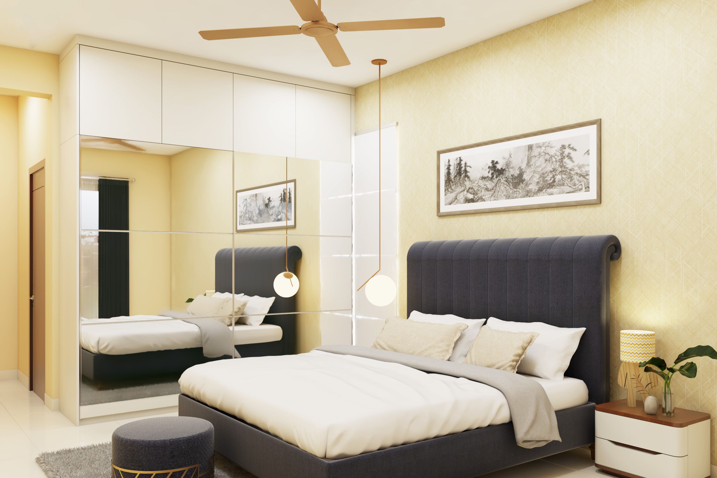 Cream Art Decor Wallpaper Design For Bedrooms | Livspace