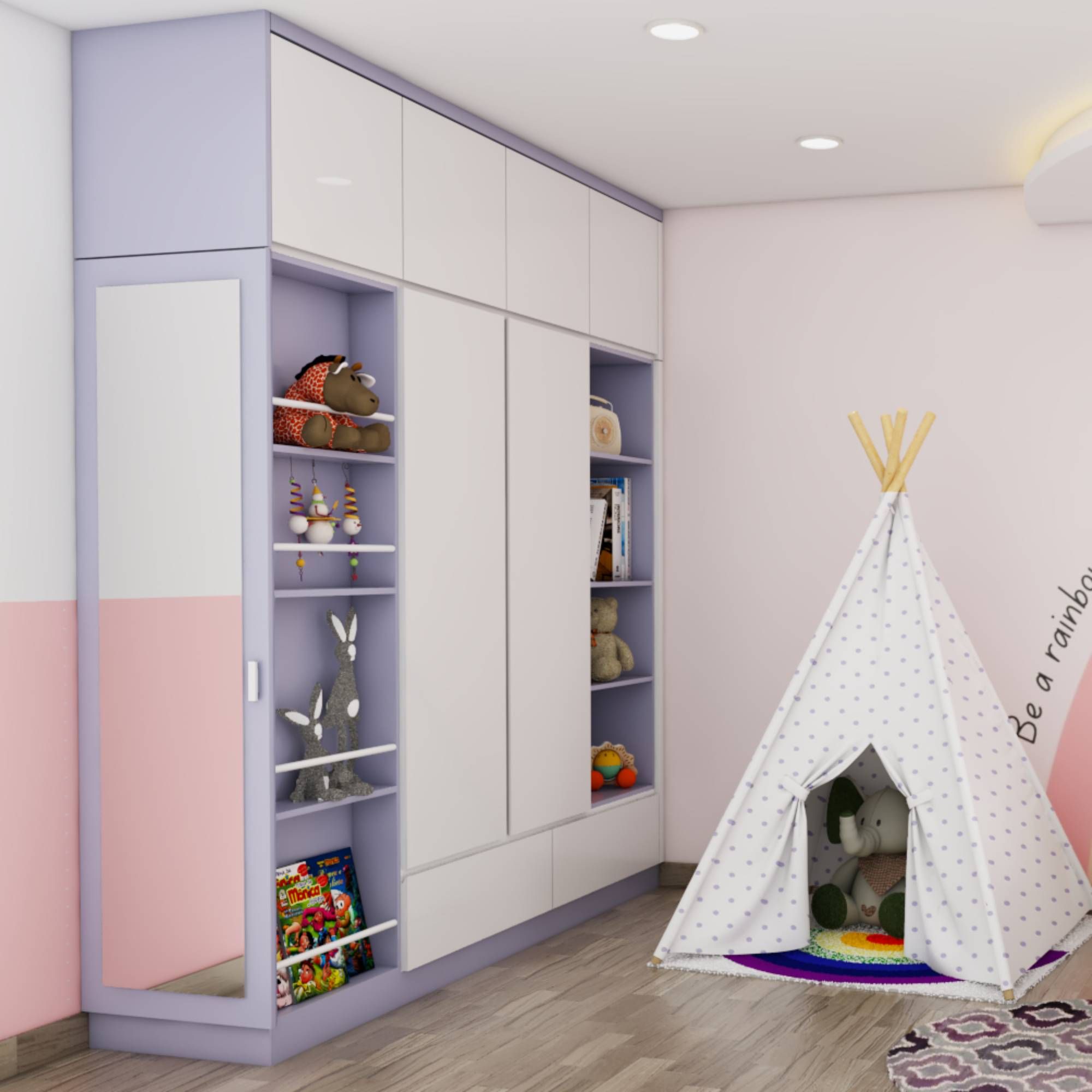 Modern 2-Door Swing Wardrobe Design In White Pink And Purple