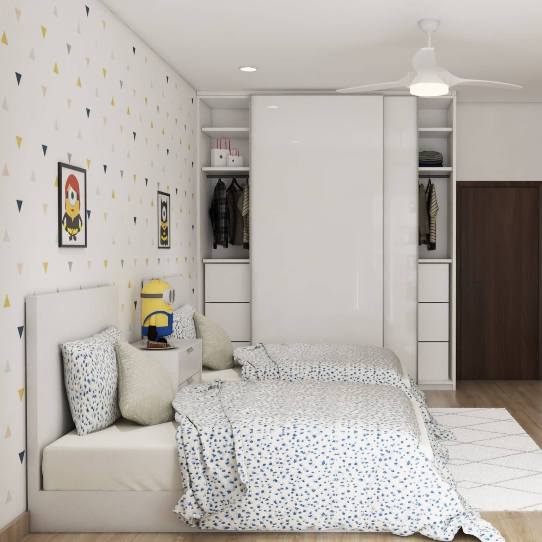 Contemporary White 2-Door Bedroom Wardrobe Design