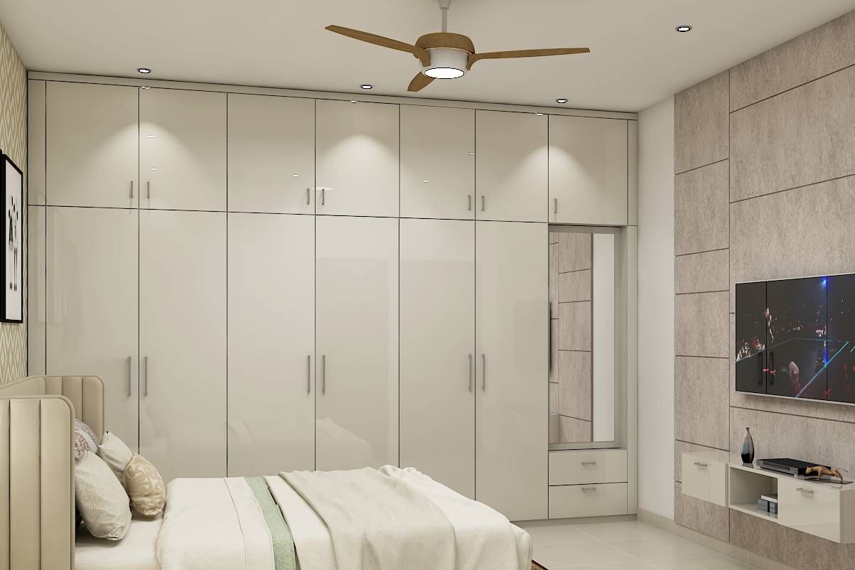 Contemporary White 6-Door Wardrobe Design With Mirror For Bedrooms