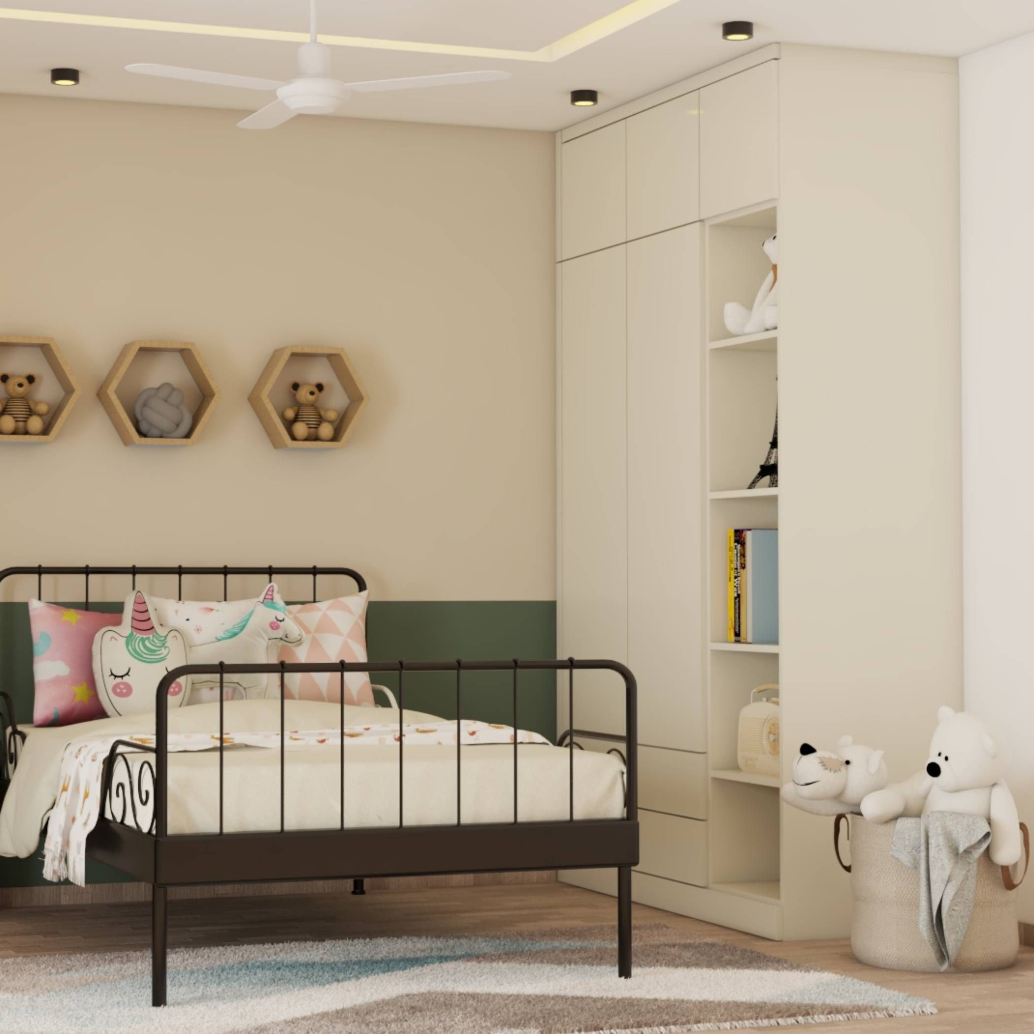 White Floor-To-Ceiling Wardrobe Design With Open Storage | Livspace