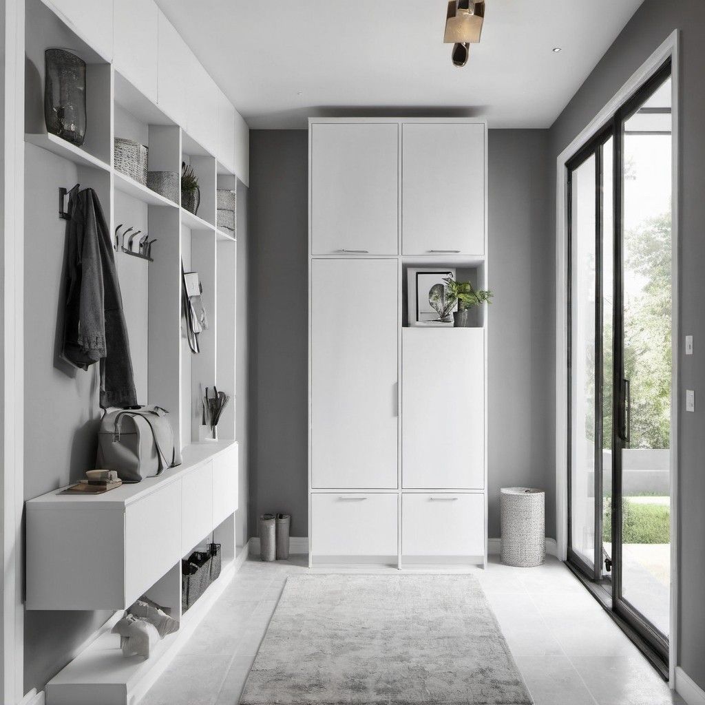 Minimalist Foyer Design: Frosty White Finish, Sleek Tall Unit, Ample ...