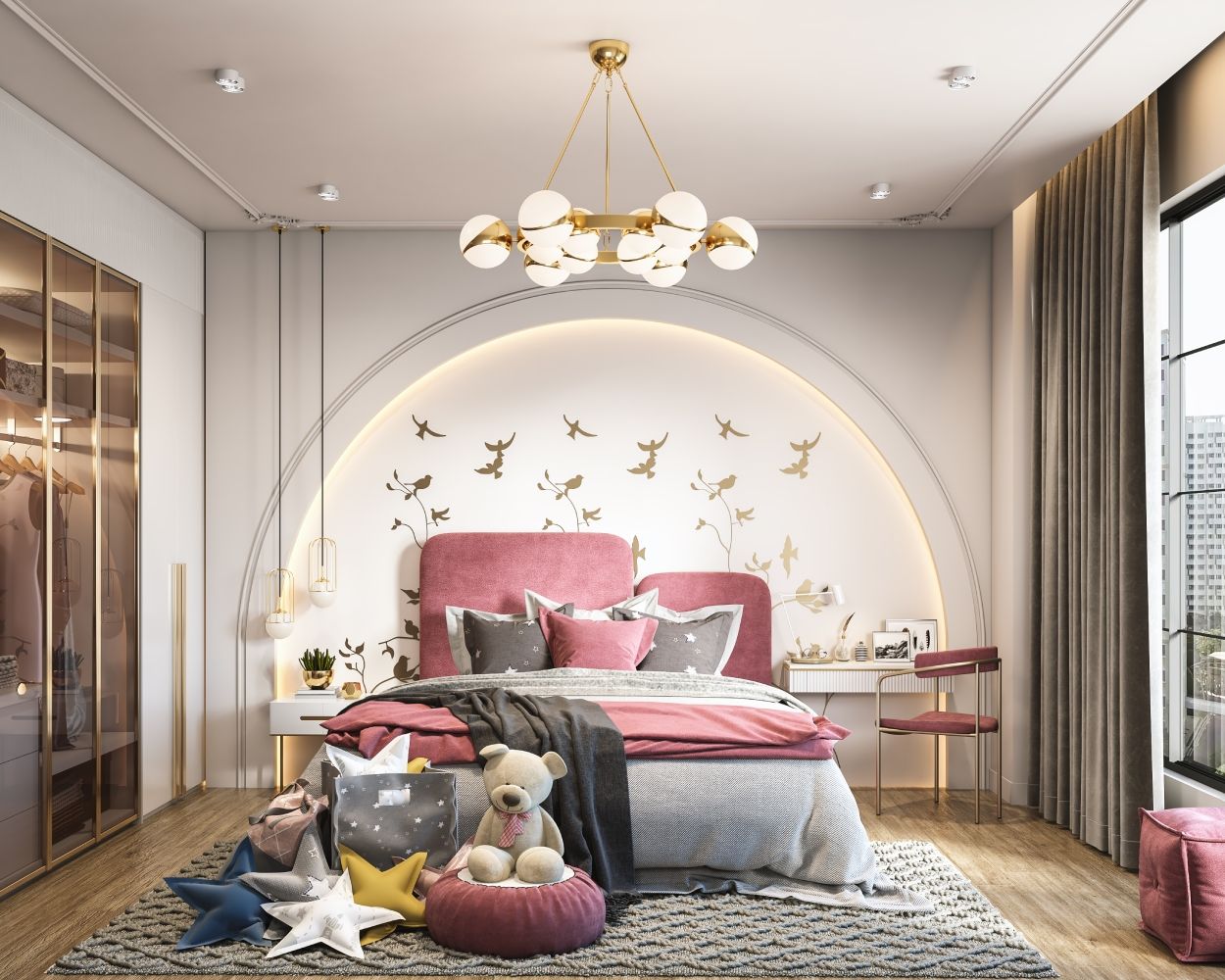 Art Deco Single-Layered White False Ceilig Design For Bedroom