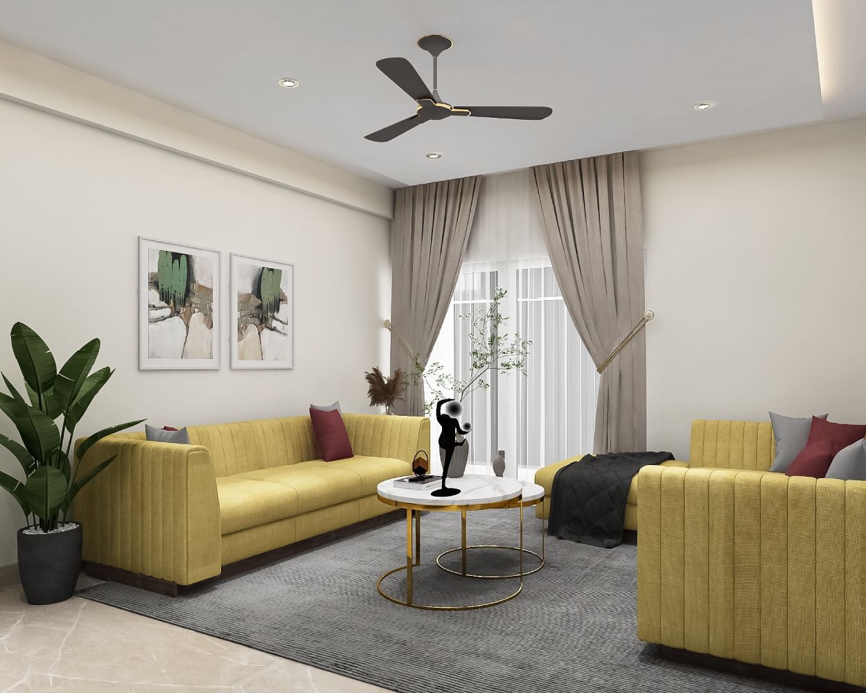 Small Family Haven: Contemporary Living Room Design With Yellow Seating ...