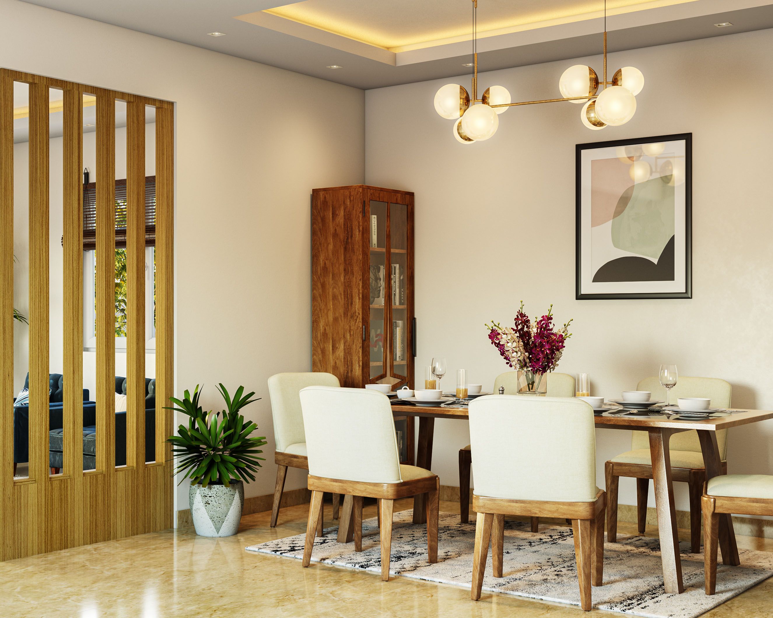 Traditional Dining Room Design With Wooden Furniture, Ambient Lights ...