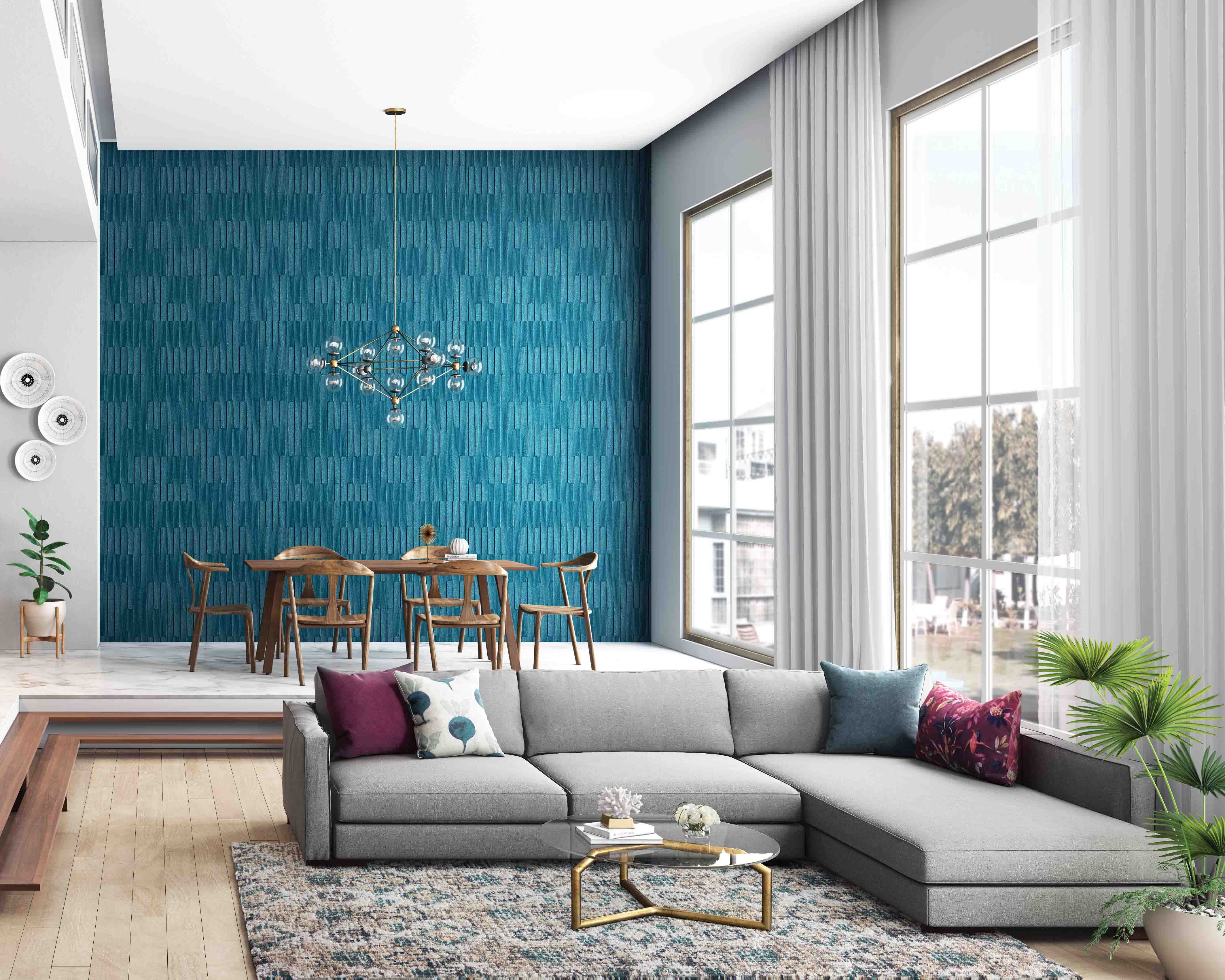 Large Family Comfort: Modern Living Room Design With Grey L-Shape Sofa ...