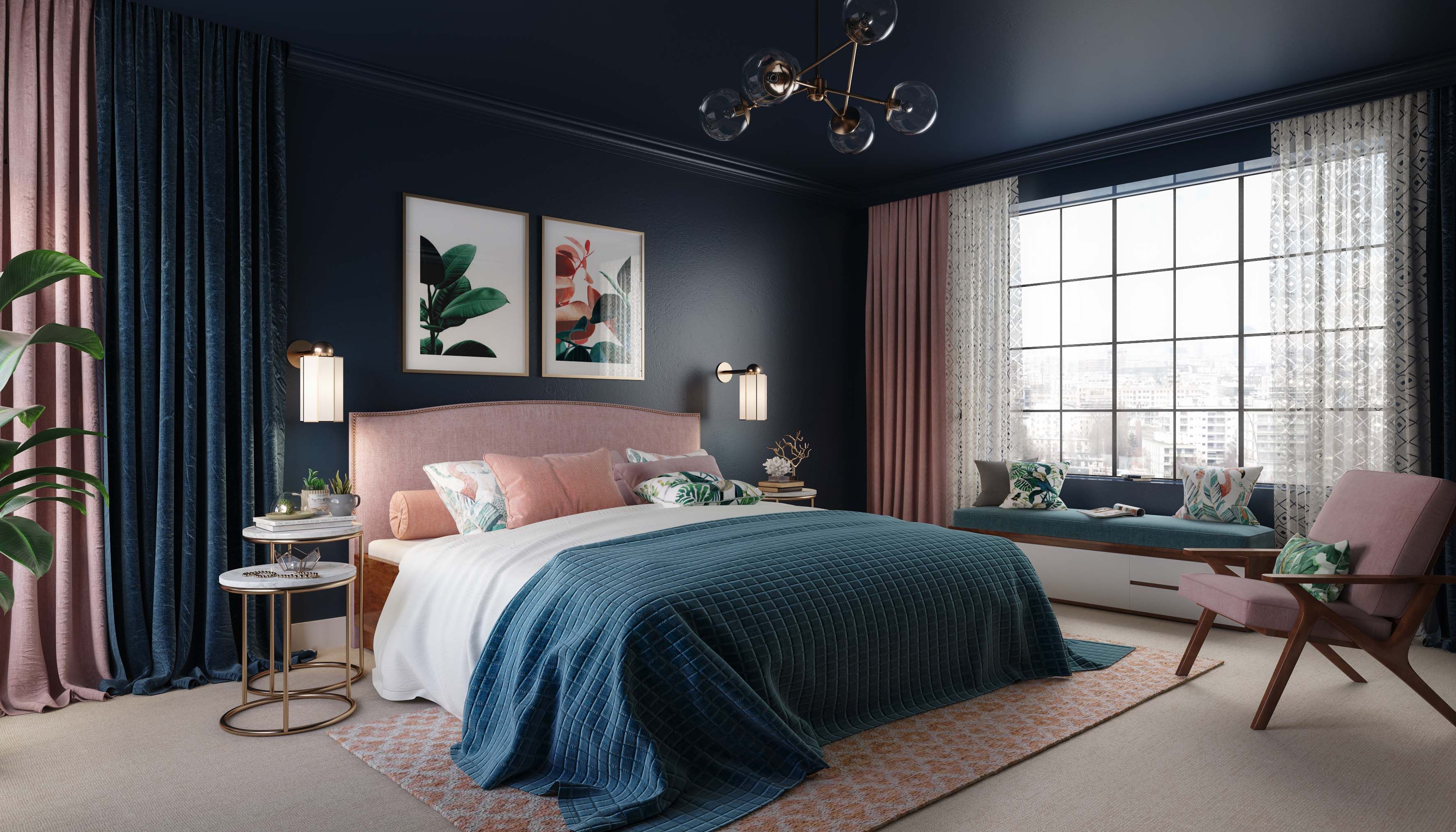 Dark Blue Wall Paint Design For Bedrooms | Livspace
