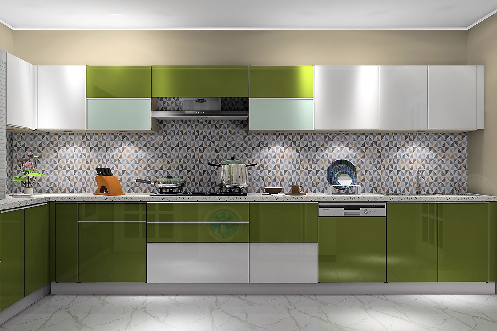 Contemporary Multicoloured Ceramic Kitchen Tiles With Geometric Pattern