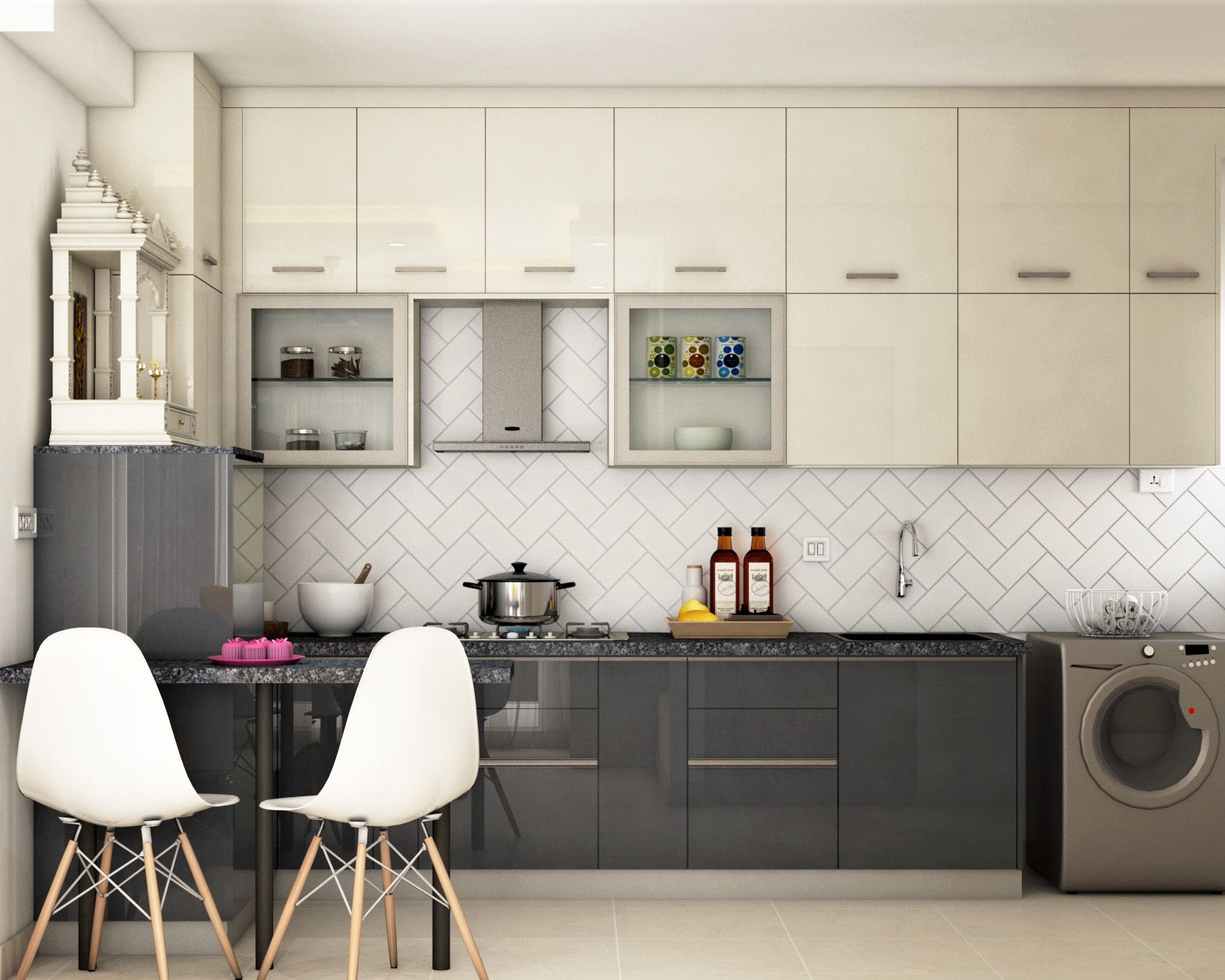 Modern White Ceramic Kitchen Tile Design With Herringbone Pattern