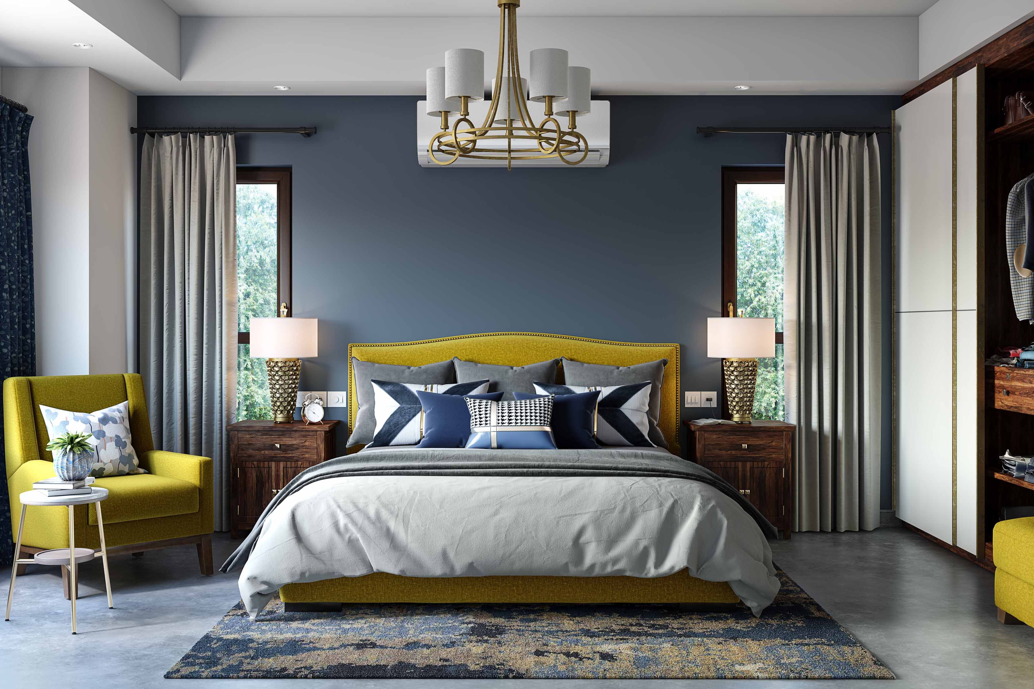 Contemporary Dark Blue Bedroom Wall Paint Design