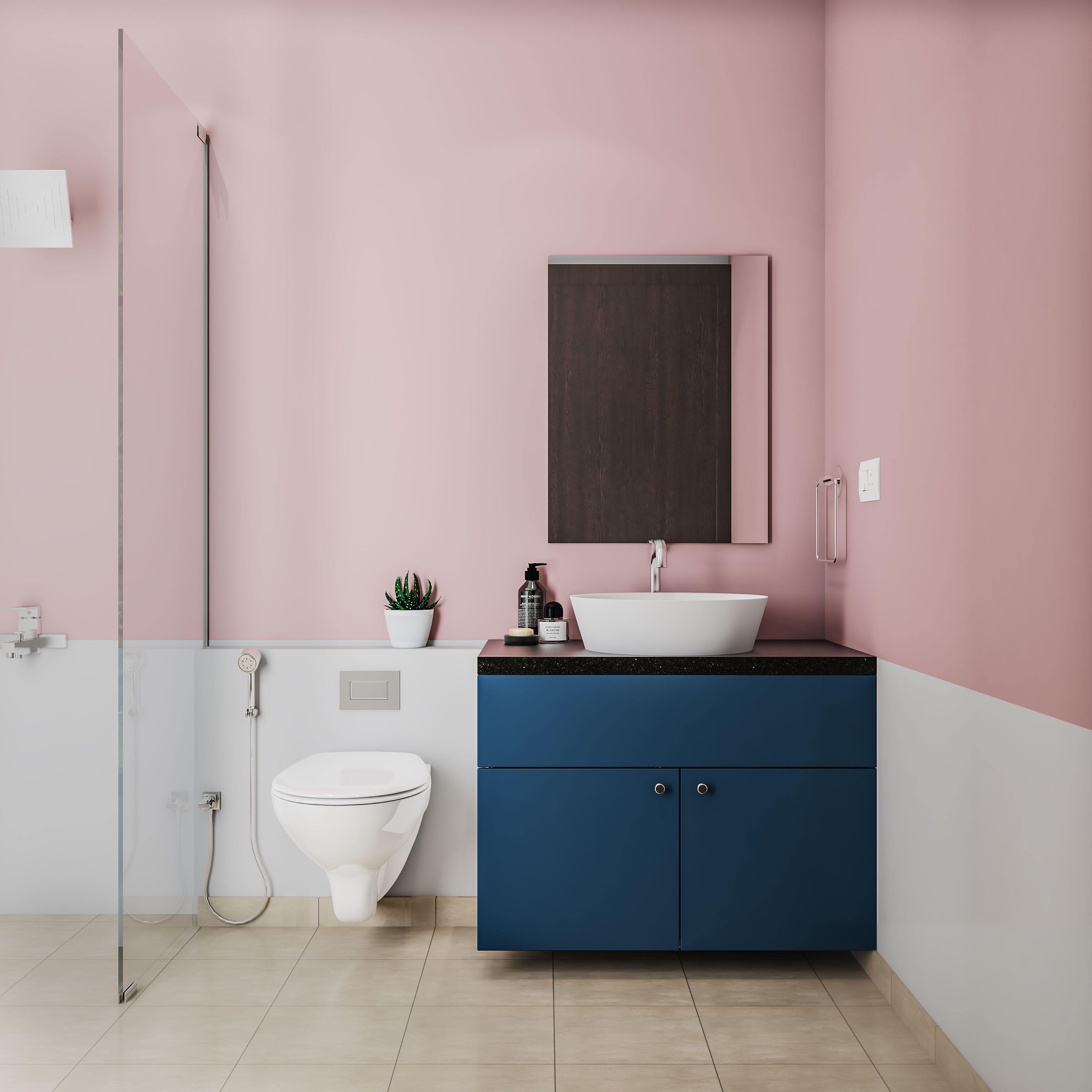 Contemporary Pink And White Bathroom Wall Paint Design