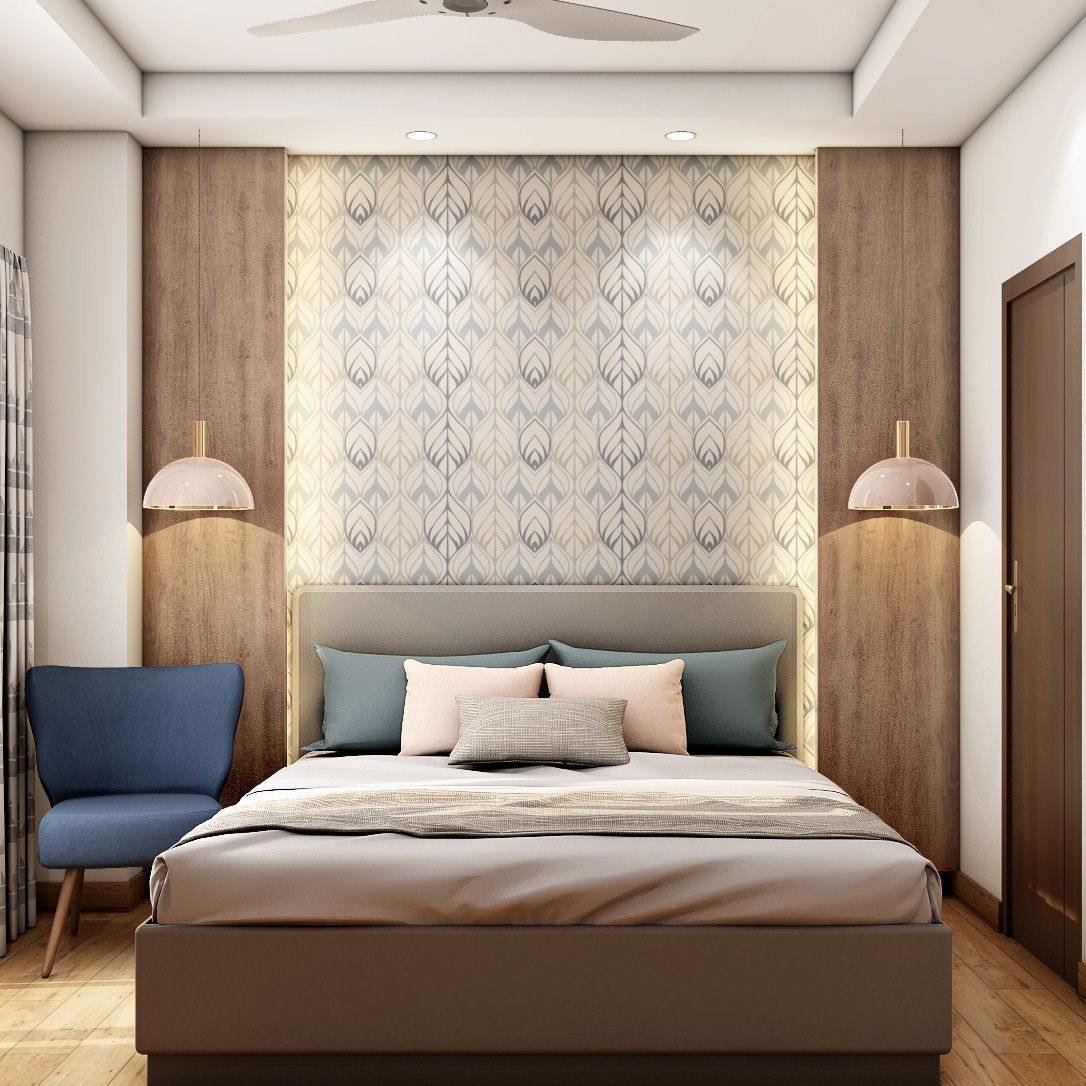 Modern Tri-Coloured Leafy Bedroom Wallpaper