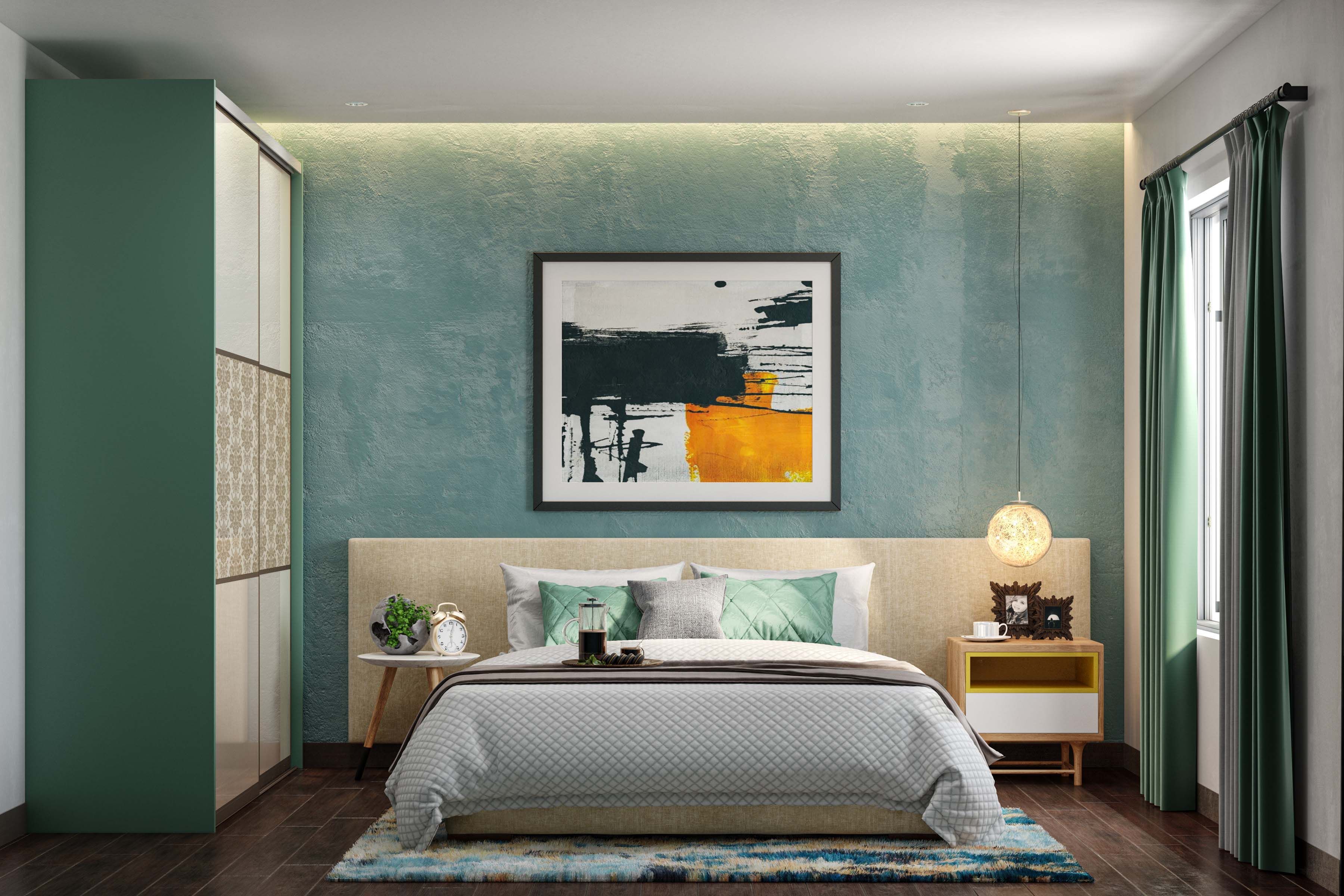 Contemporary Textured Sea-Green Bedroom Wallpaper Design