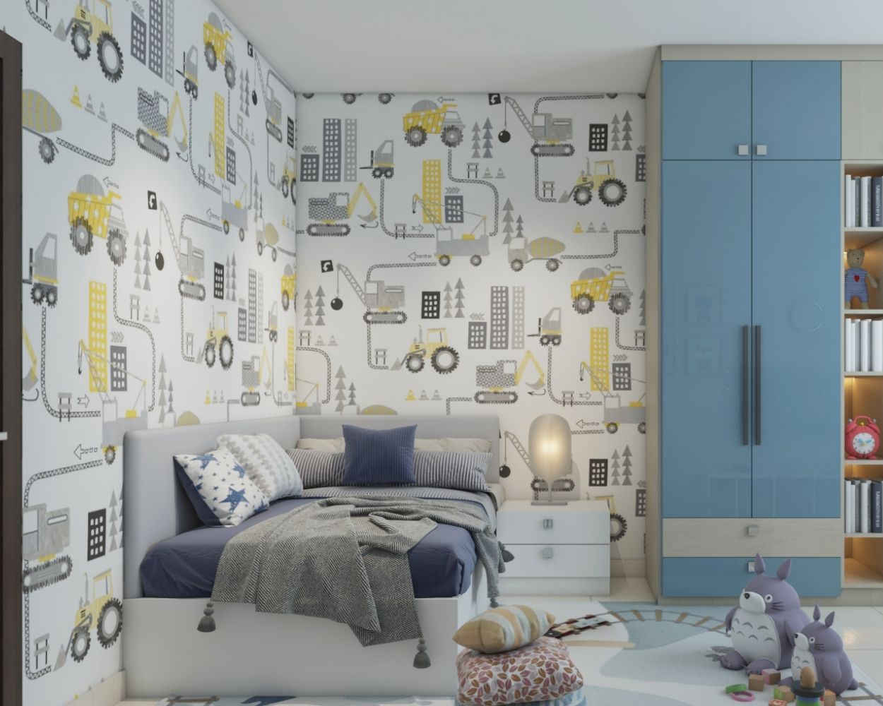 Modern Multicoloured Car-Themed Bedroom Wallpaper Design