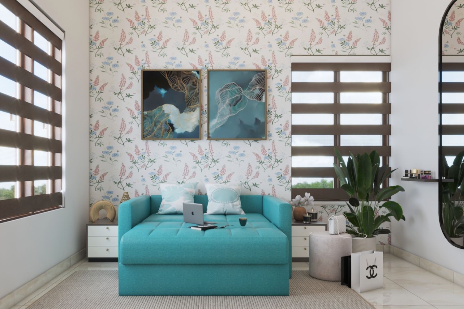 Contemporary Multicoloured Floral Bedroom Wallpaper Design