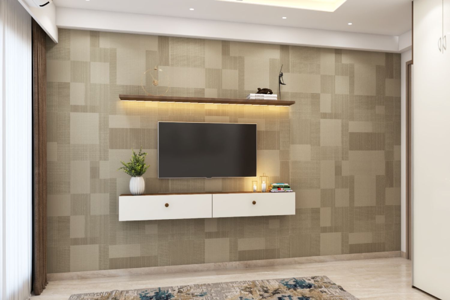 Modern Abstract Beige-Brown Wallpaper Design For TV Units