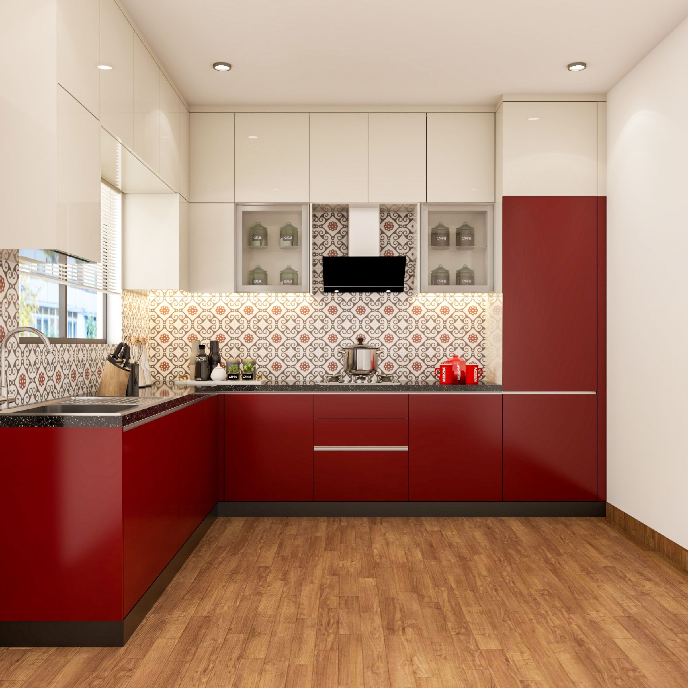 Compact Sized Contemporary Styled Convenient Budget Kitchen Design Livspace