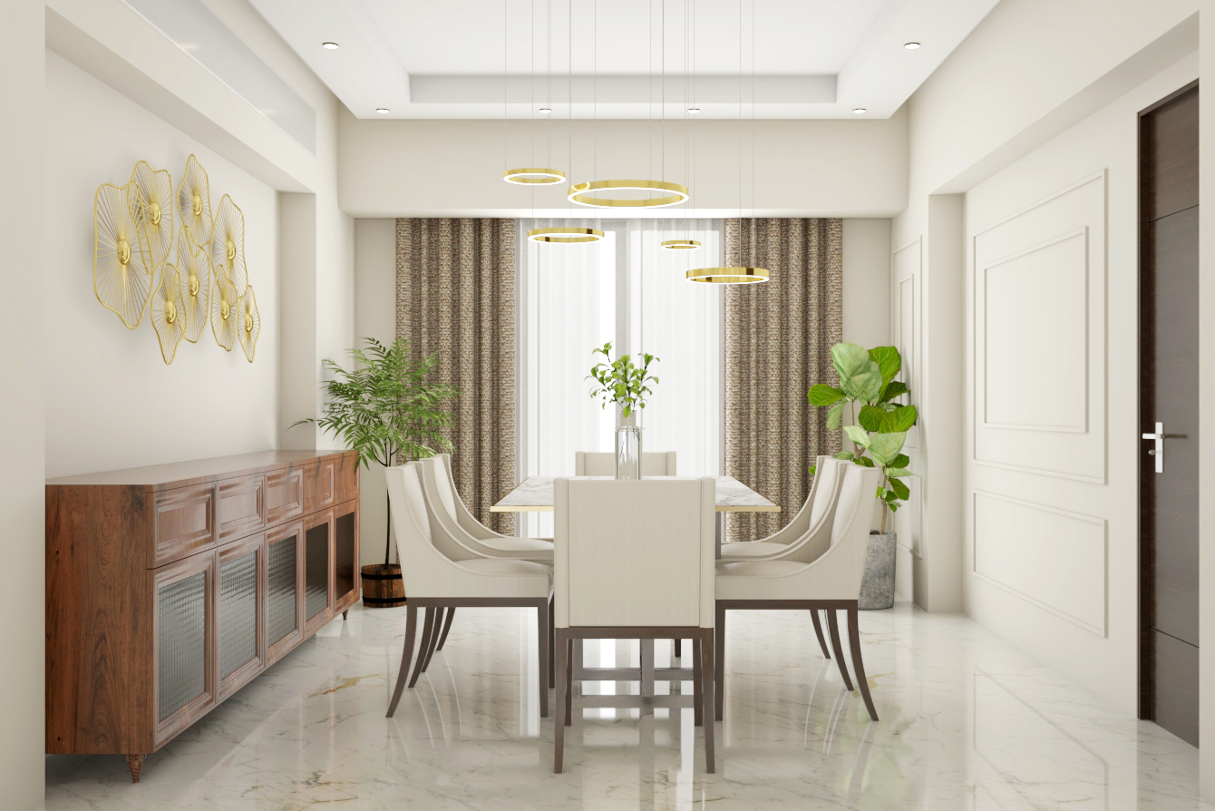 White Themed Spacious Dining Room Livspace
