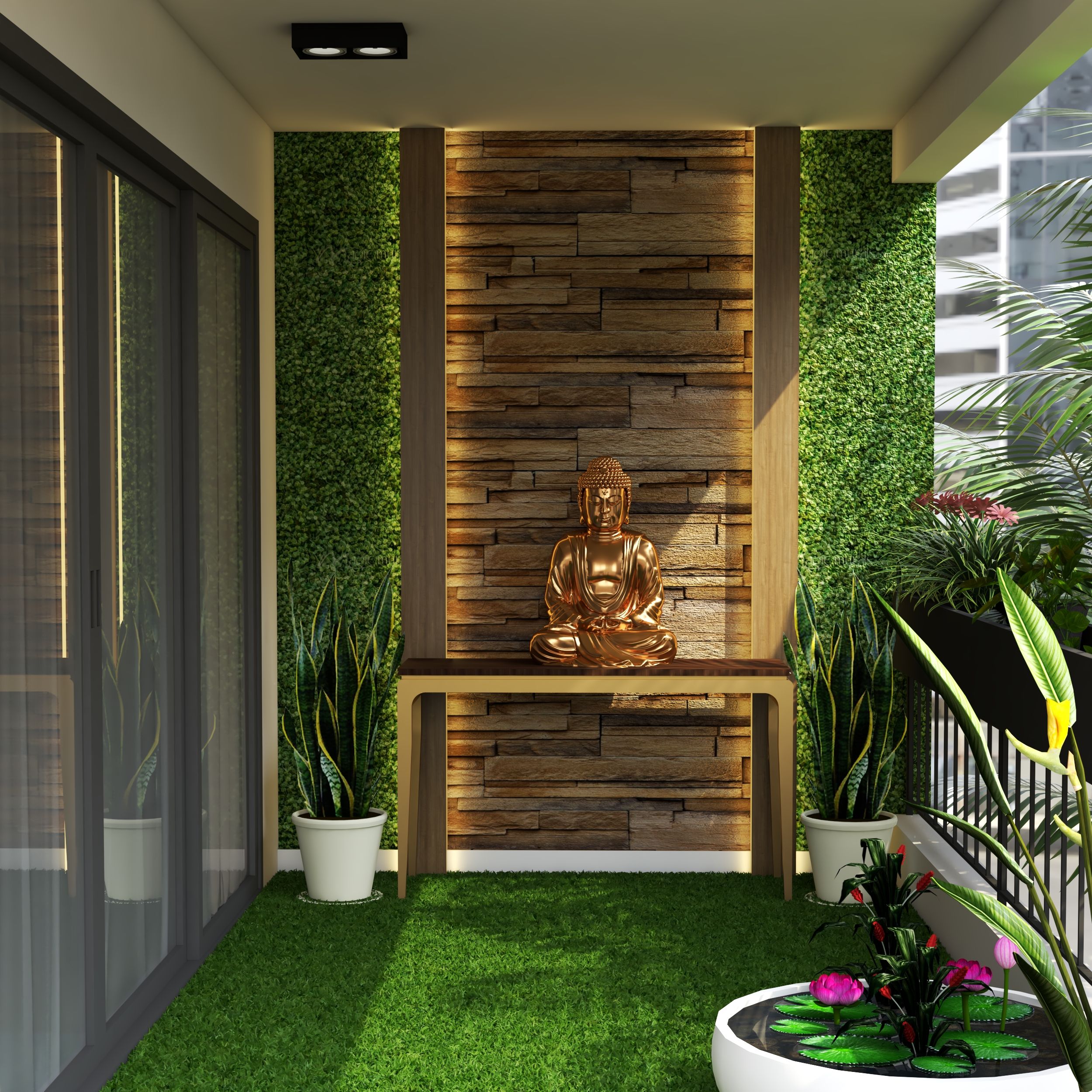 Contemporary Balcony Design With Vertical Garden
