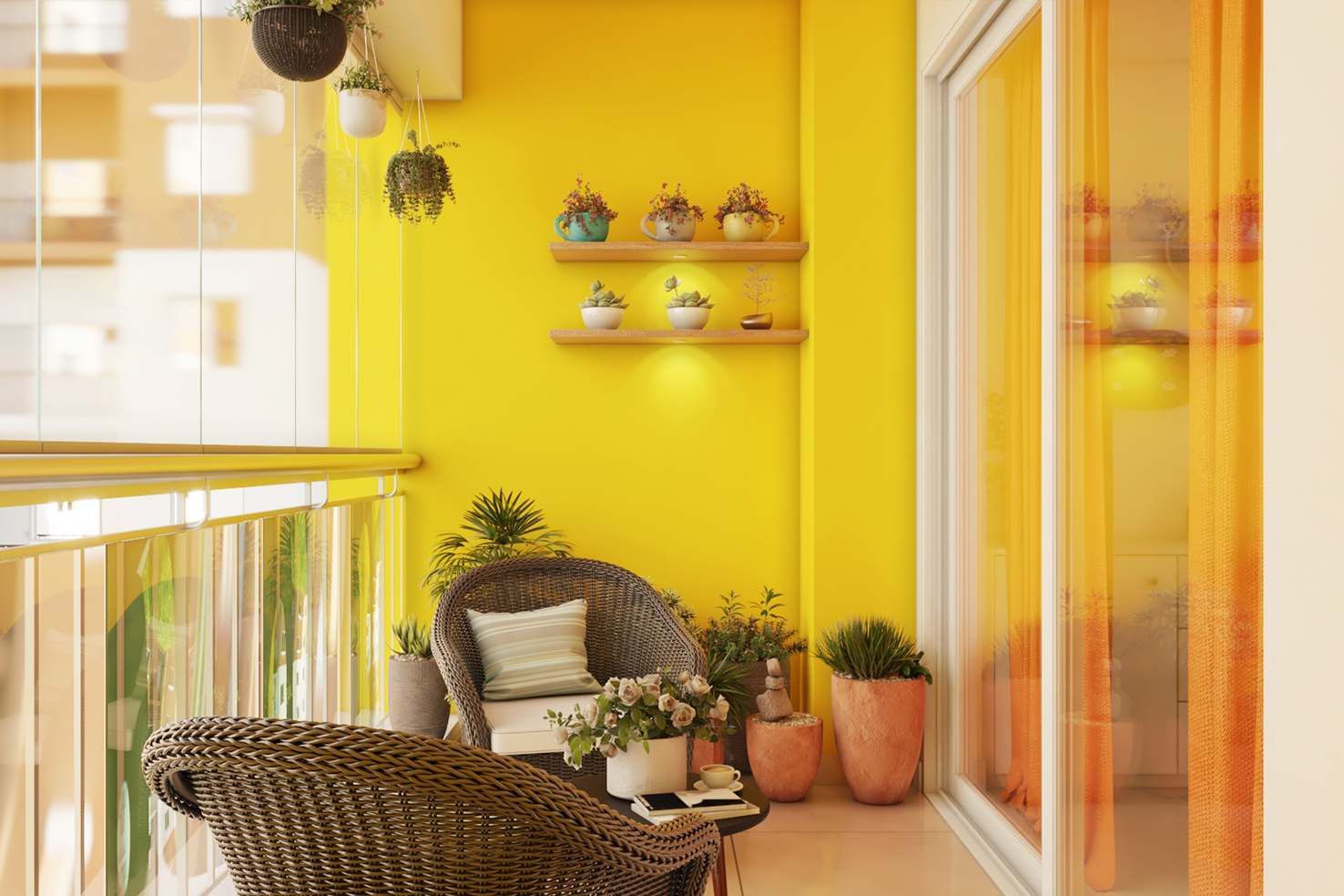 Bright And Lively Yellow Balcony Design