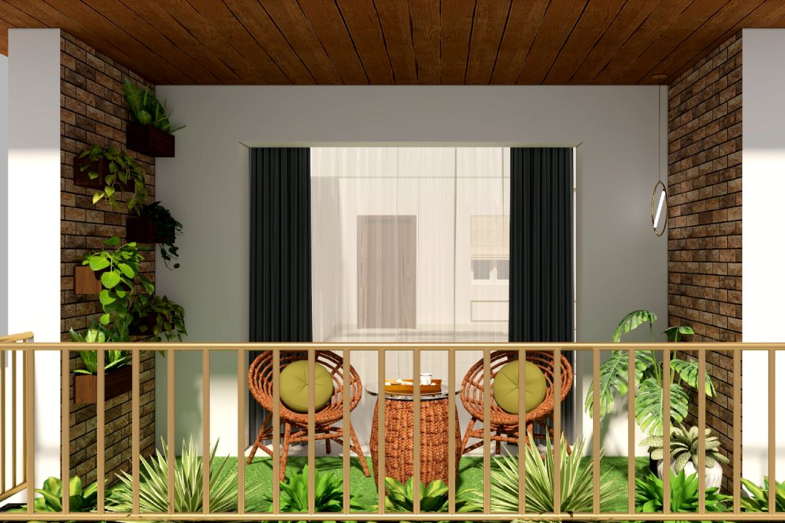 Modern Compact Balcony Design With Artificial Grass Flooring Livspace