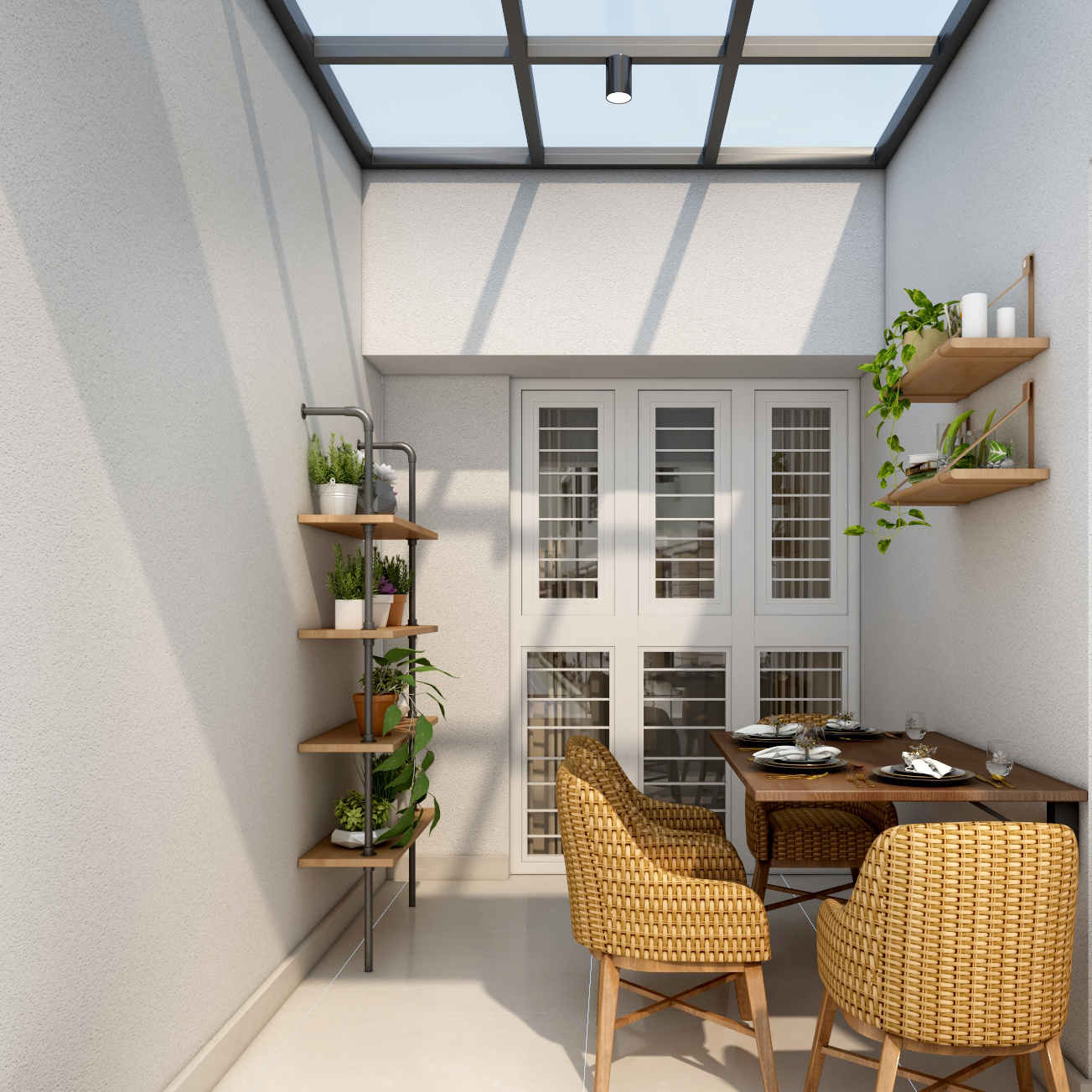 Compact Modern Balcony Design With Open Roof