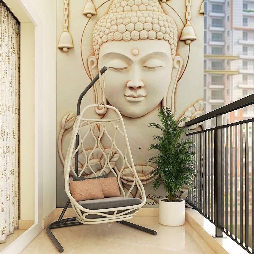 Modern Balcony Design With Sculpted Buddha Wall