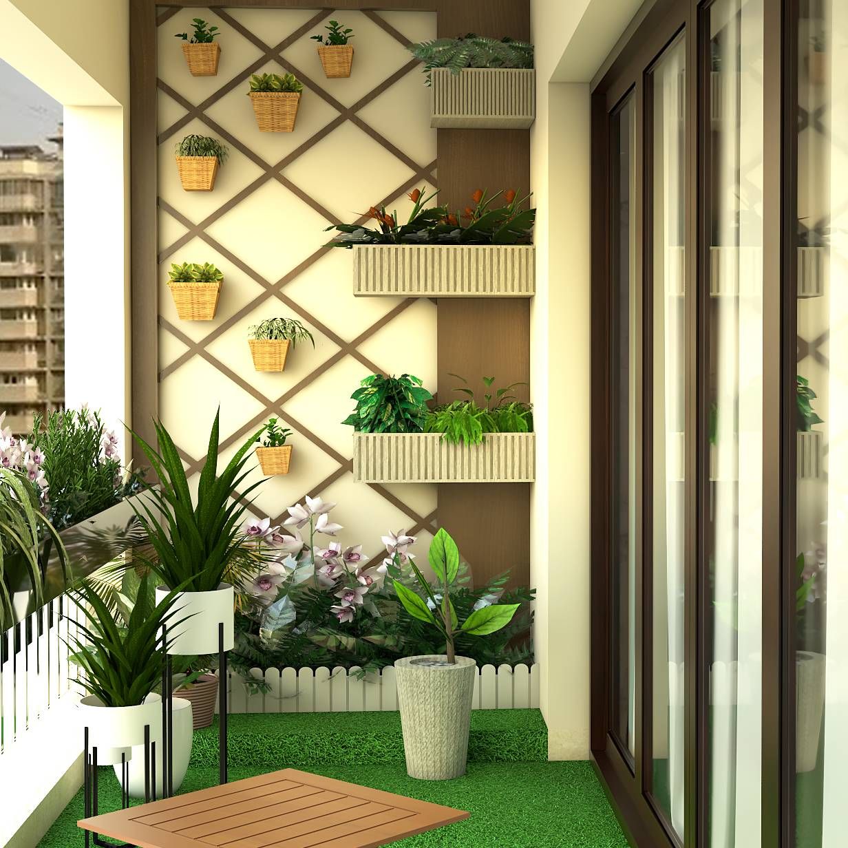 Modern Balcony Design With Grass Flooring