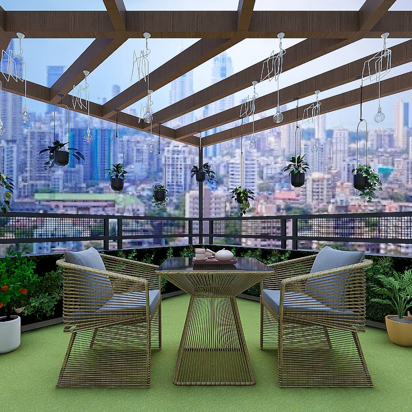 Modern Spacious Balcony Design With Open Gazebo