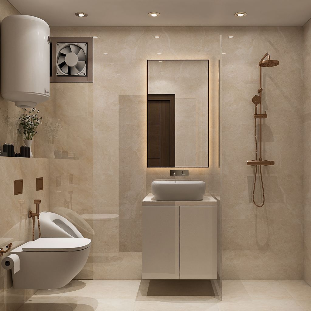 Modern Beige Small Bathroom Design Idea