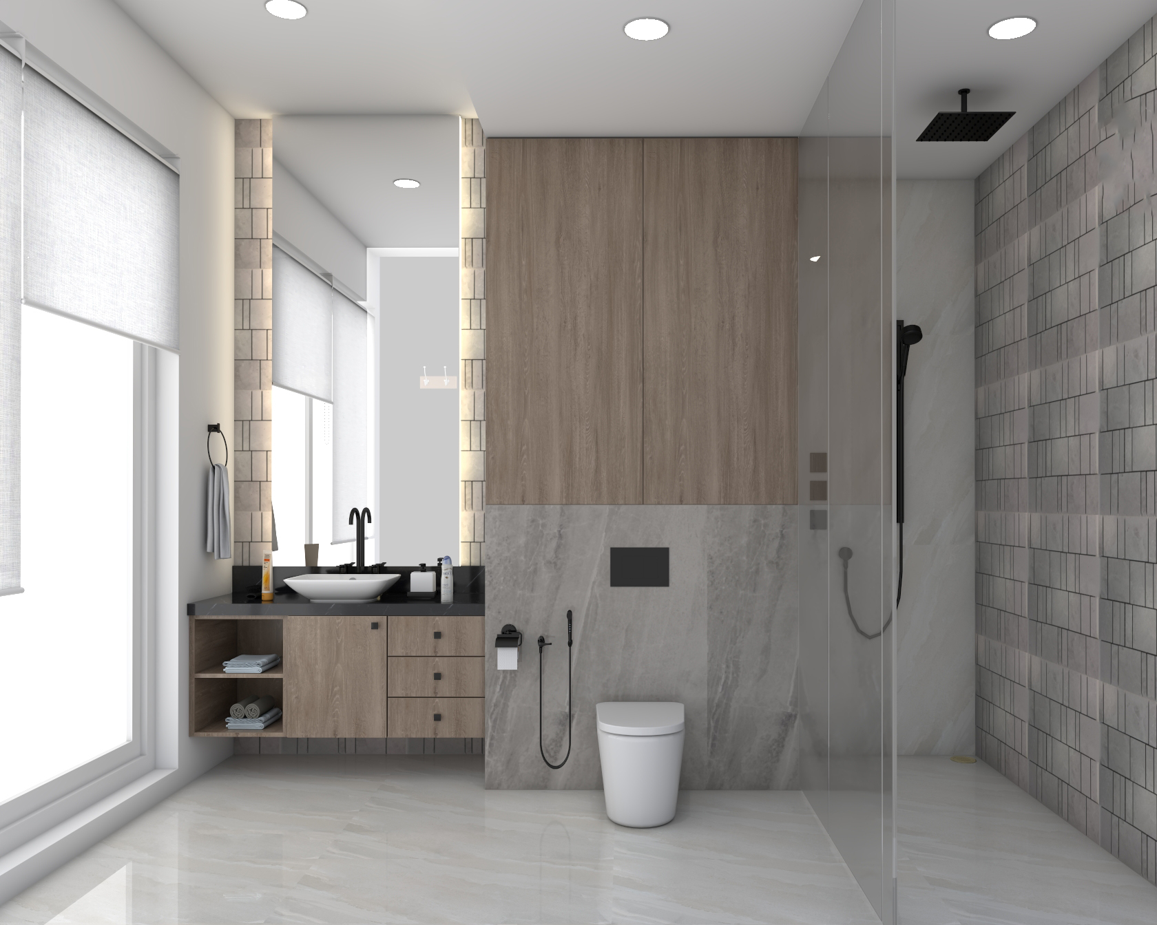Contemporary Bathroom Design With Storage Unit