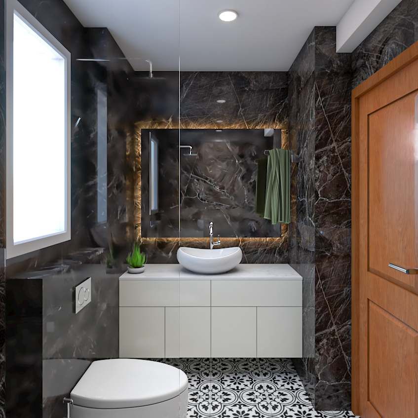 Glossy Black and White Bathroom Design
