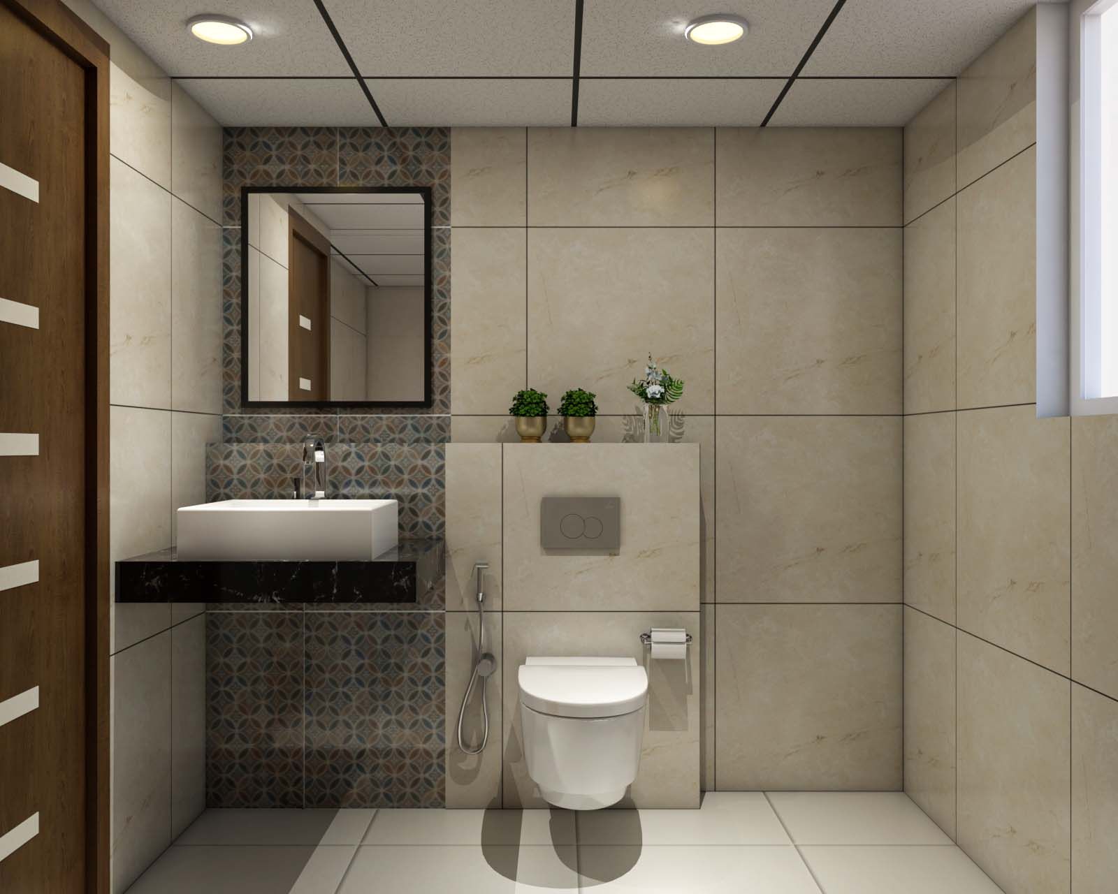 Beige Tiles Contemporary Bathroom