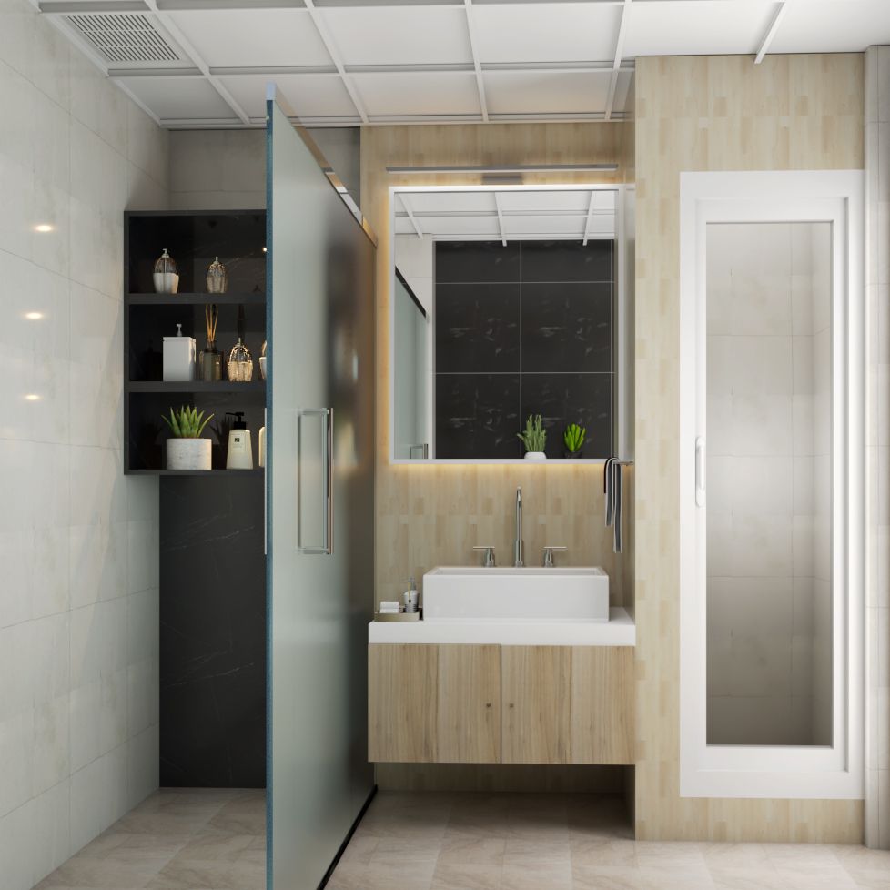 Low Maintenance Modern Style Compact Size Bathroom Design | Livspace