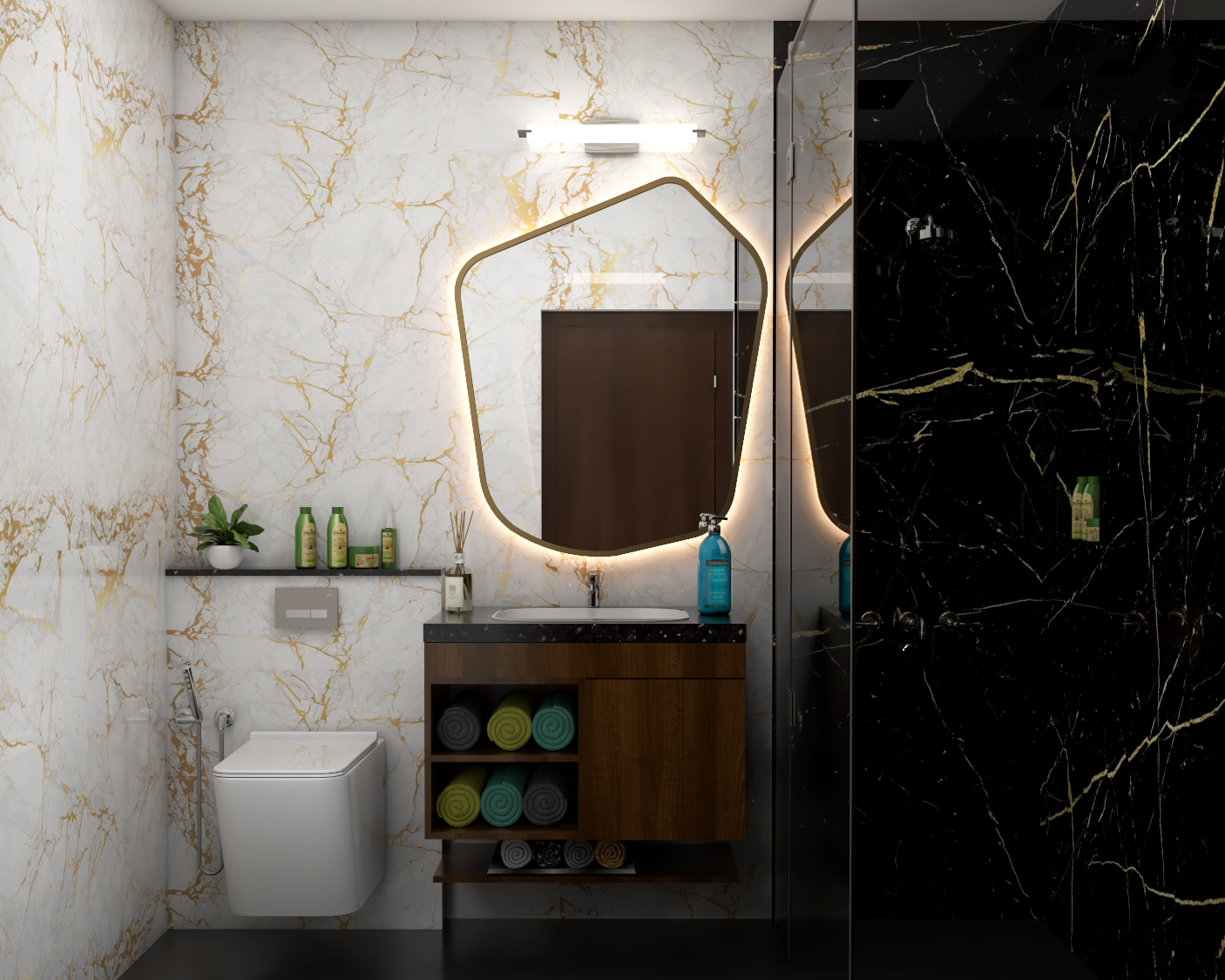 Contemporary Compact Bathroom Design With Mirror