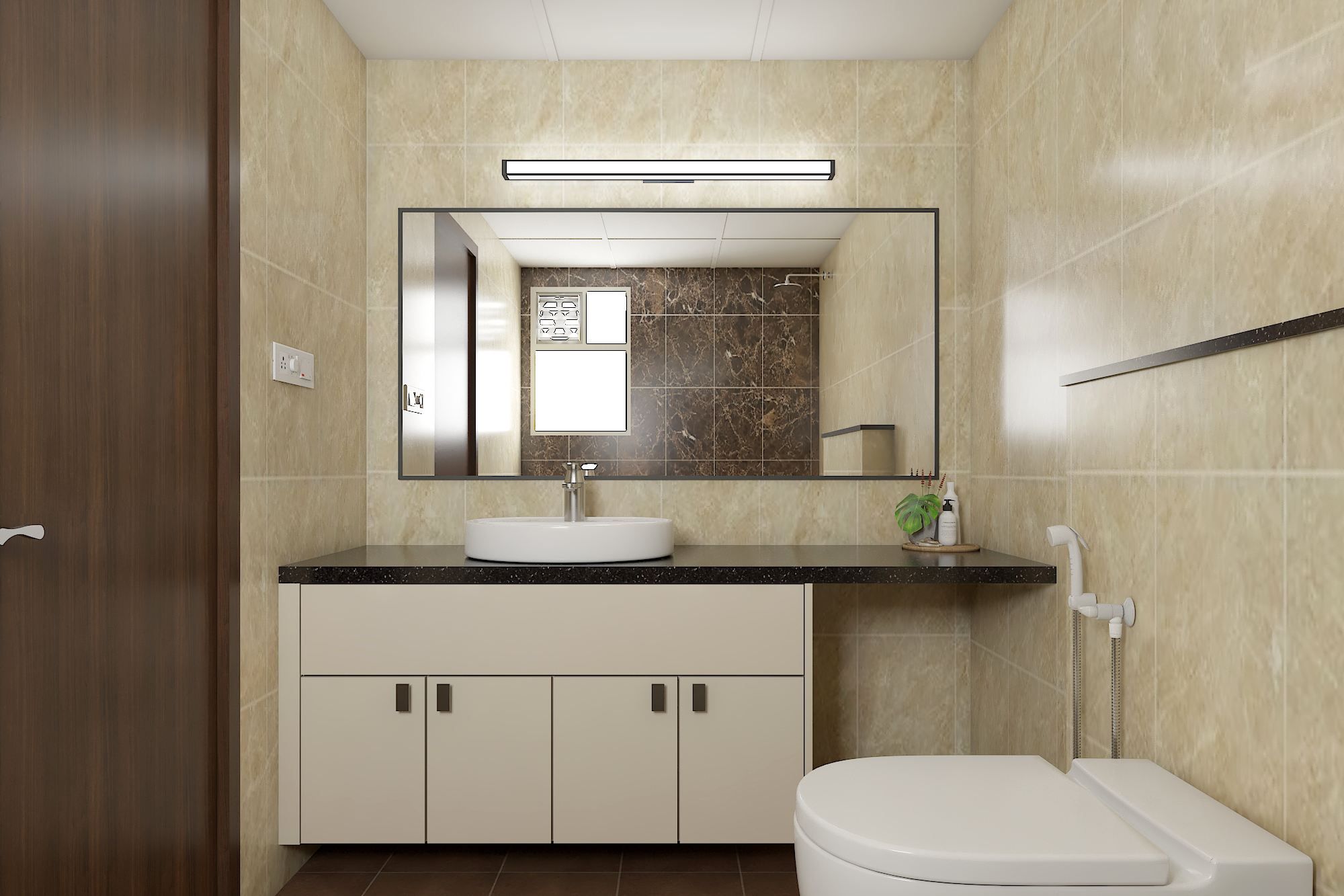 Modern Spacious Bathroom Design With Wall-Mounted Unit