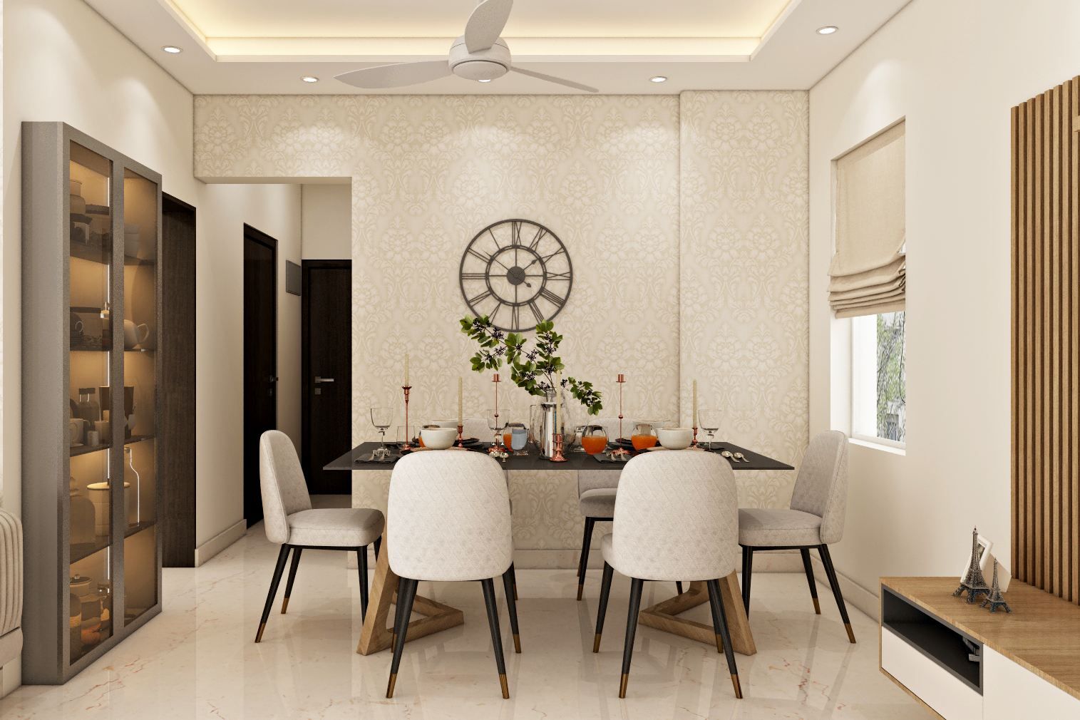 Contemporary Dining Room Design With Storage Unit And Crockery Unit