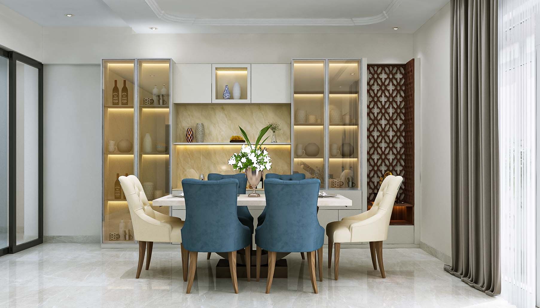 Modern Dining Room Design With Large Crockery Unit