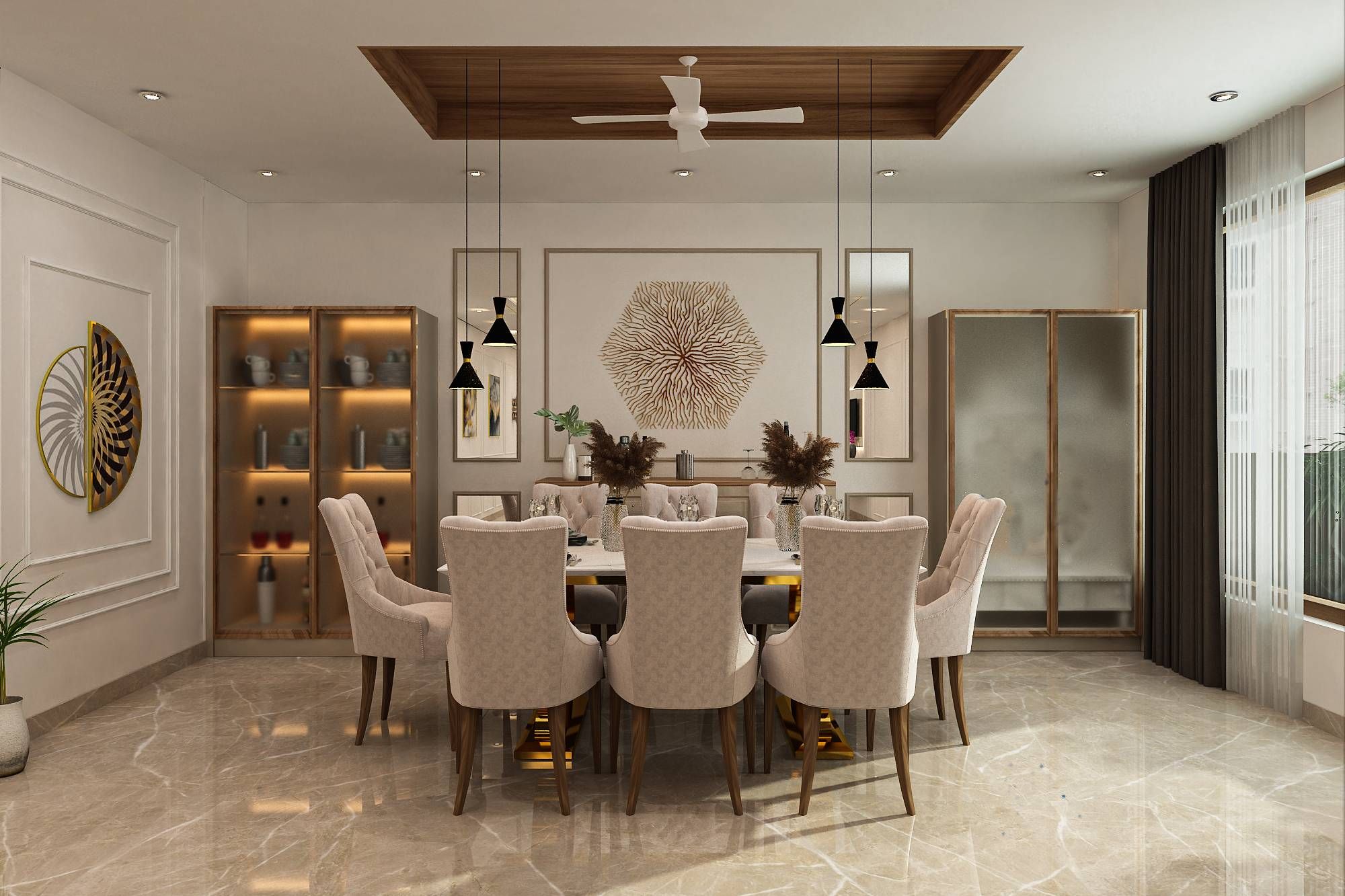 Dual Level False Ceiling Designs For Dining Space | Livspace