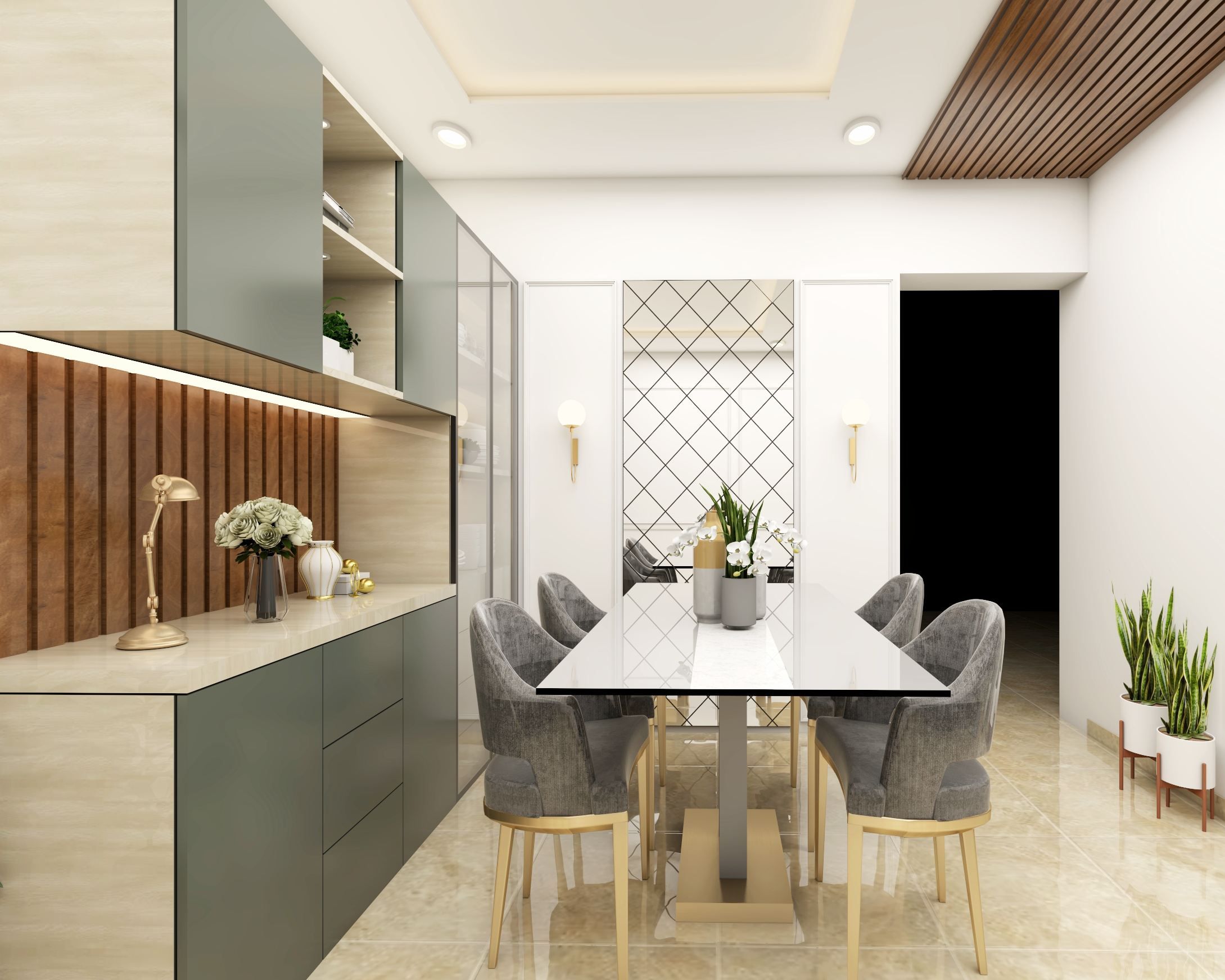 Contemporary Style Dining Room Design With Crockery Unit Livspace