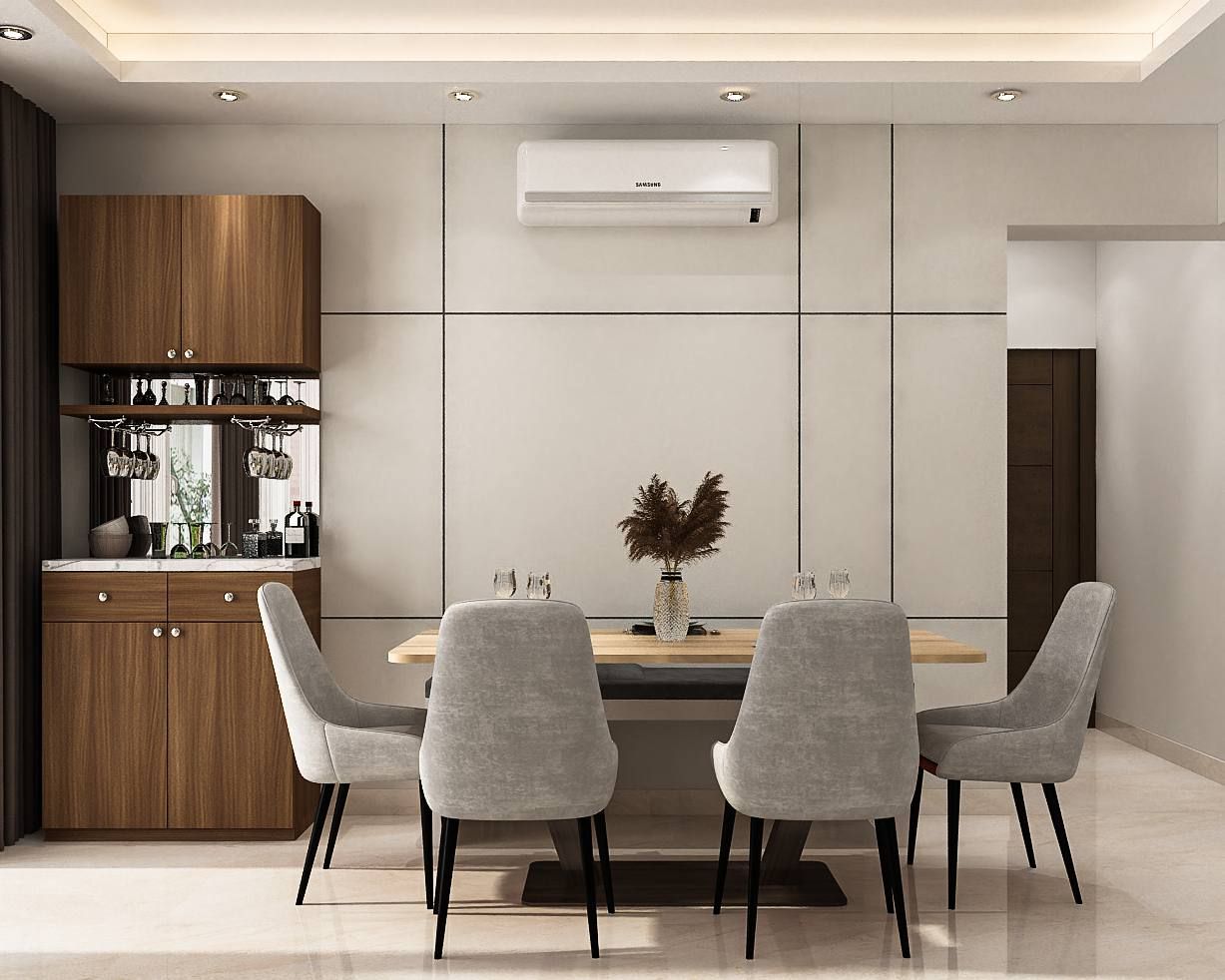 Contemporary Dining Room Design With Bench | Livspace